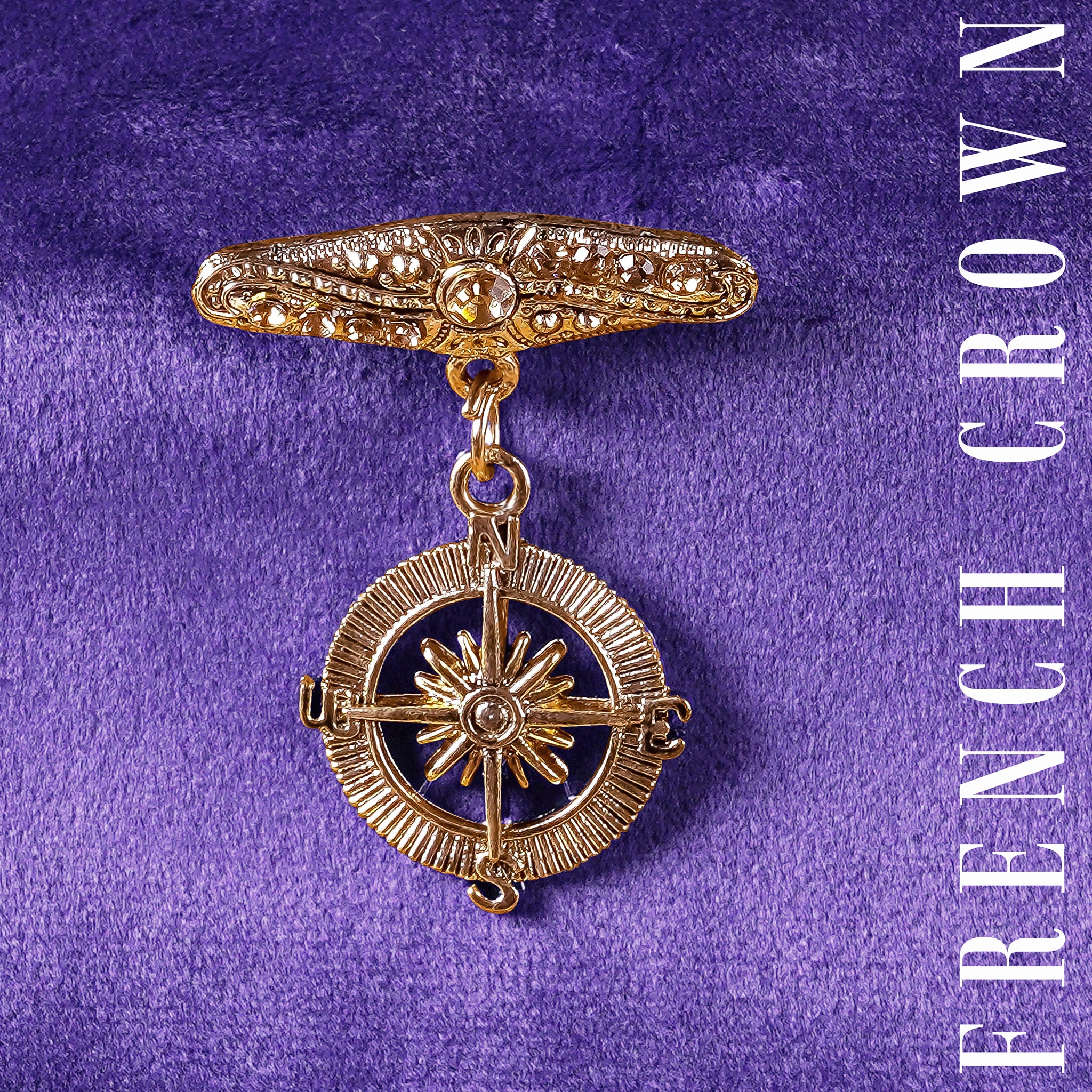 Compass Pattern Designer Gold Tone Brooch