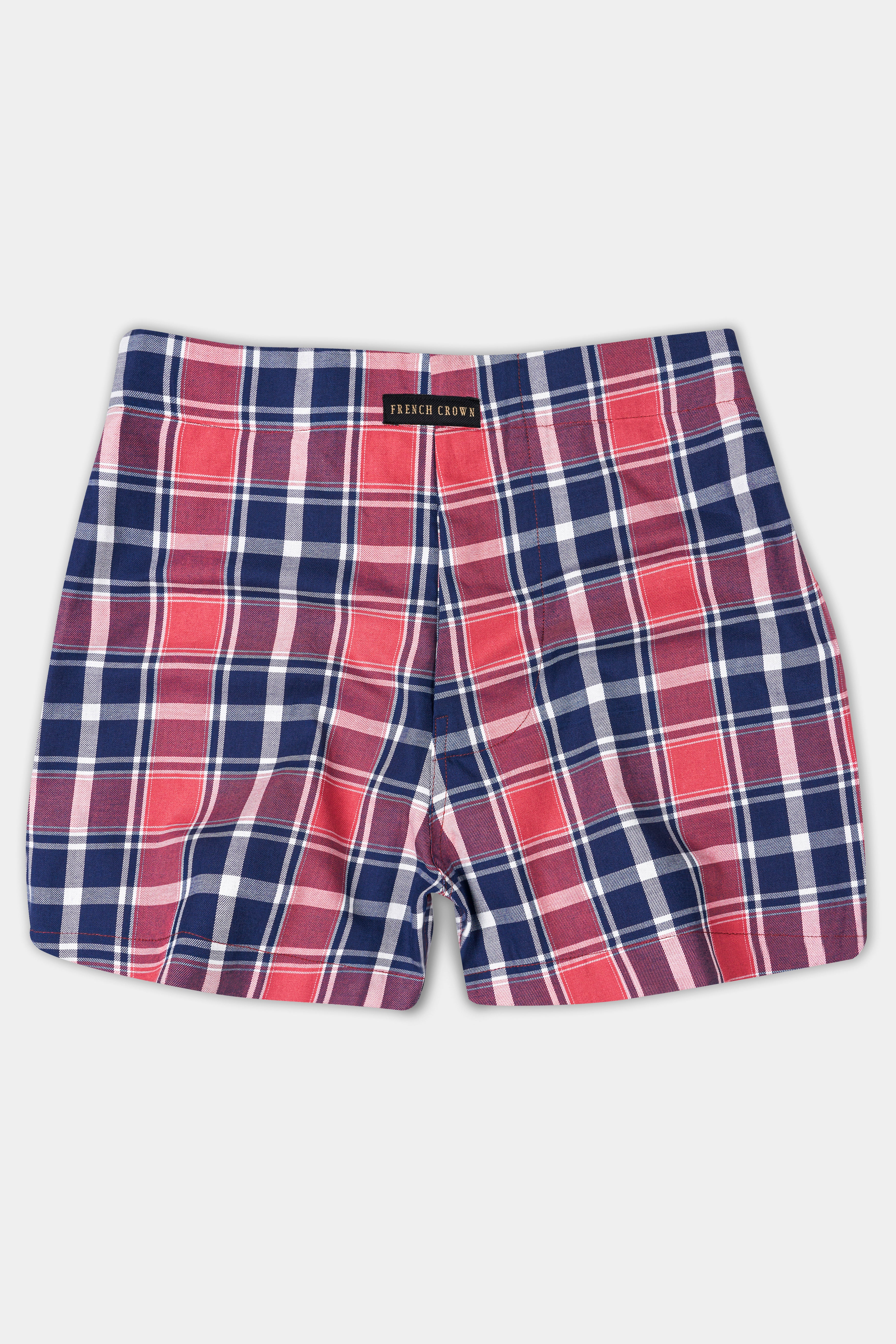 Coral Red And Admiral Blue With Rouge Pink Checkered Twill Premium Cotton Boxer BX541-28, BX541-30, BX541-32, BX541-34, BX541-36, BX541-38, BX541-40, BX541-42, BX541-44