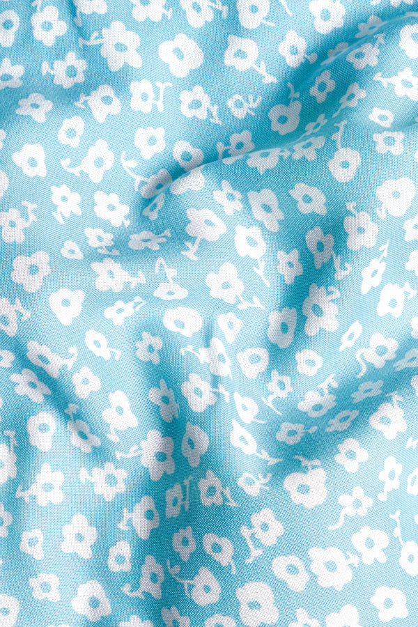 Glacier Blue With Bright White Flower Printed Premium Tencel Boxer