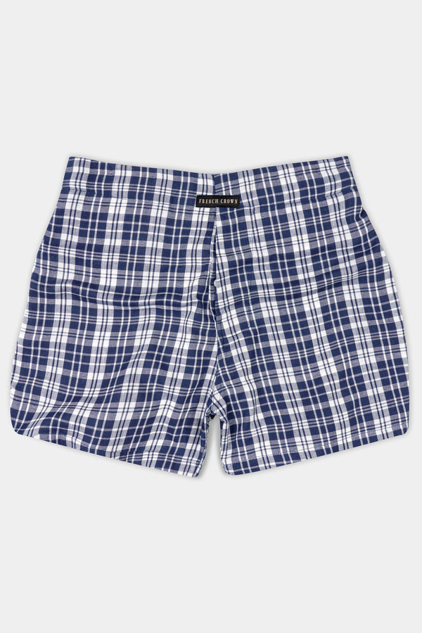 Bright White With Mirage Blue Checkered Poplin Premium Cotton Boxer