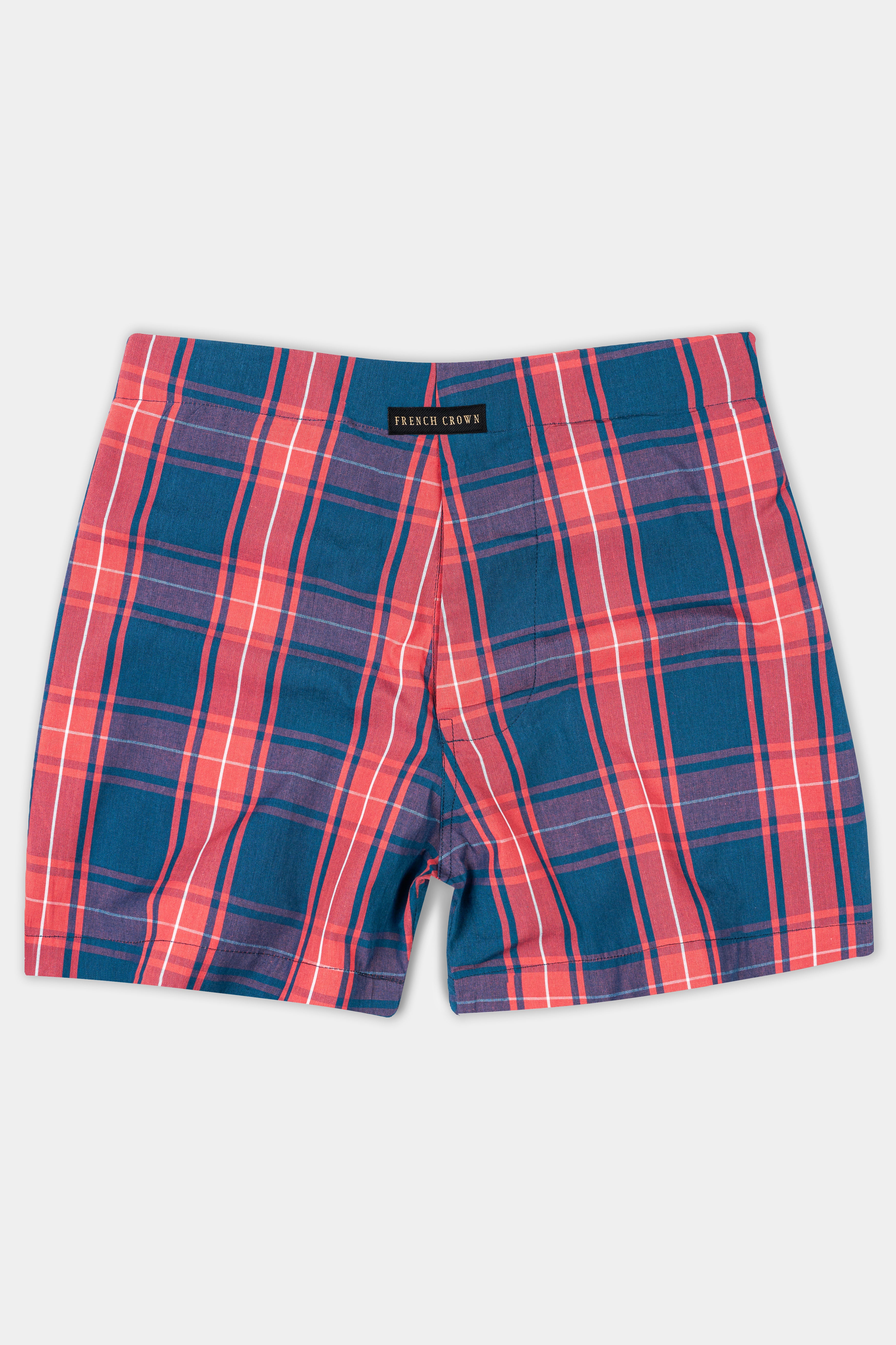 Chathams Blue And Airbnb Red Checkered Premium Cotton Boxer BX551-28, BX551-30, BX551-32, BX551-34, BX551-36, BX551-38, BX551-40, BX551-42, BX551-44