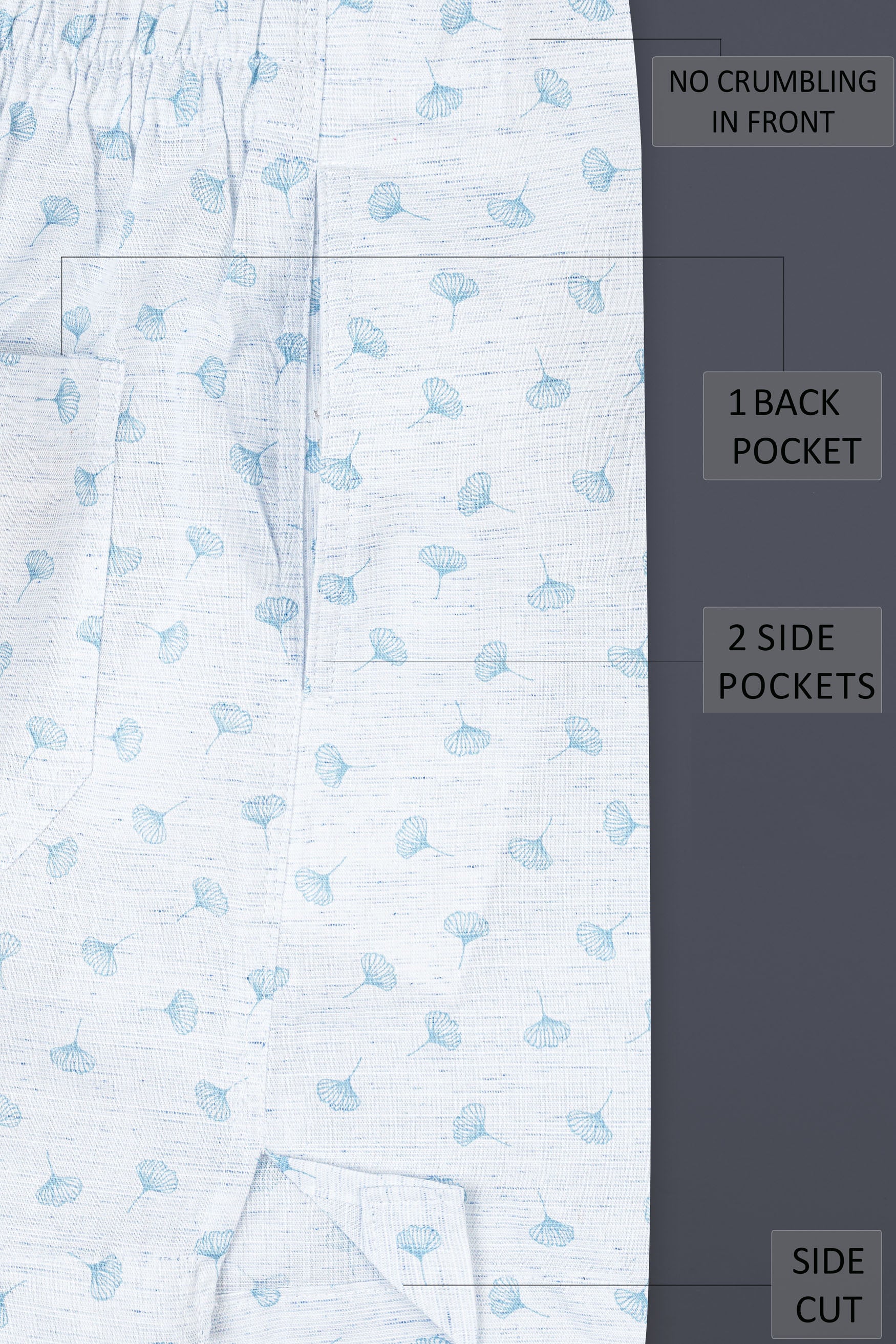 Bright White and Glacier Blue Floral Printed Chambray Boxer