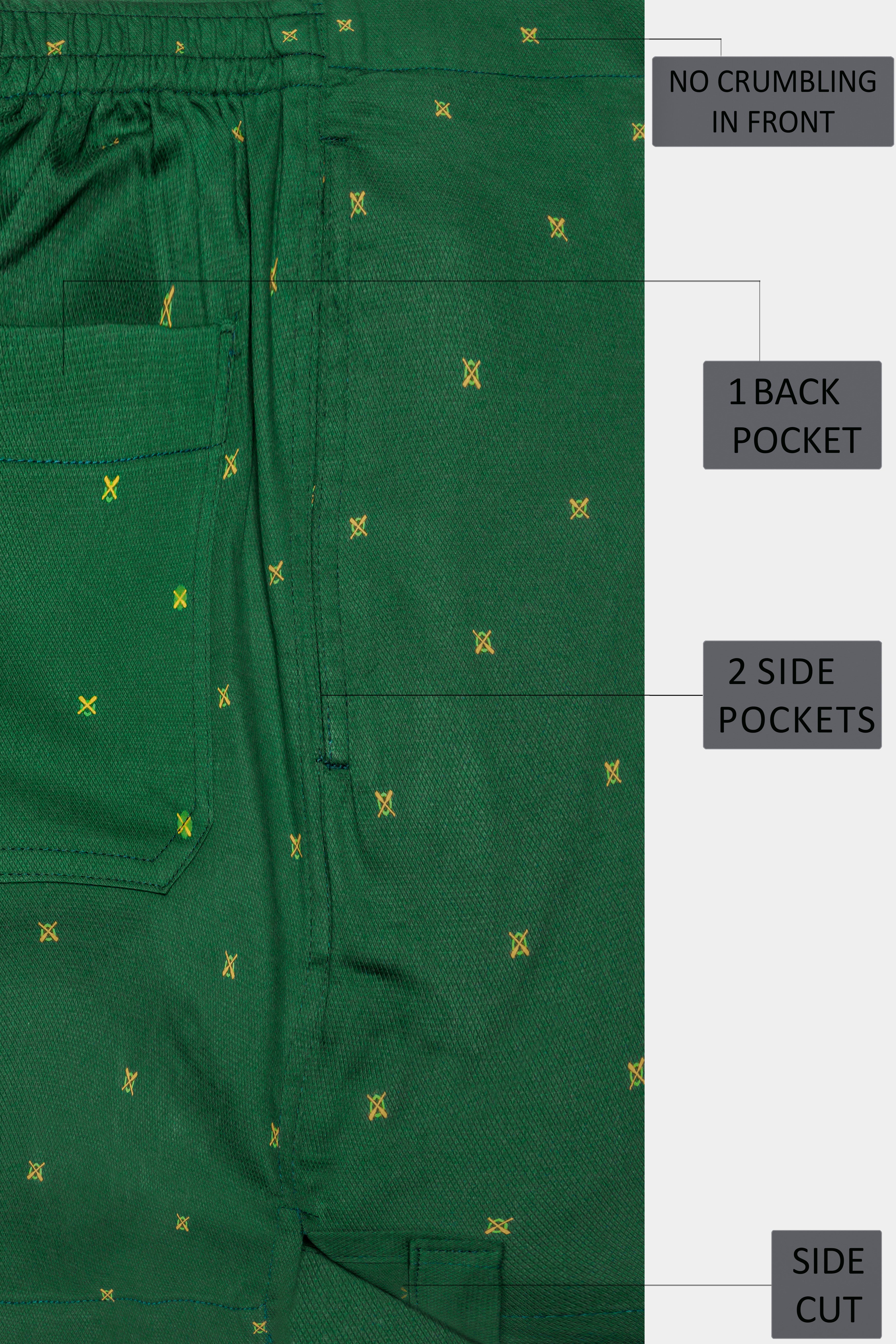 Medium Forest Green with Yellow Cross Printed Dobby Premium Cotton Boxer