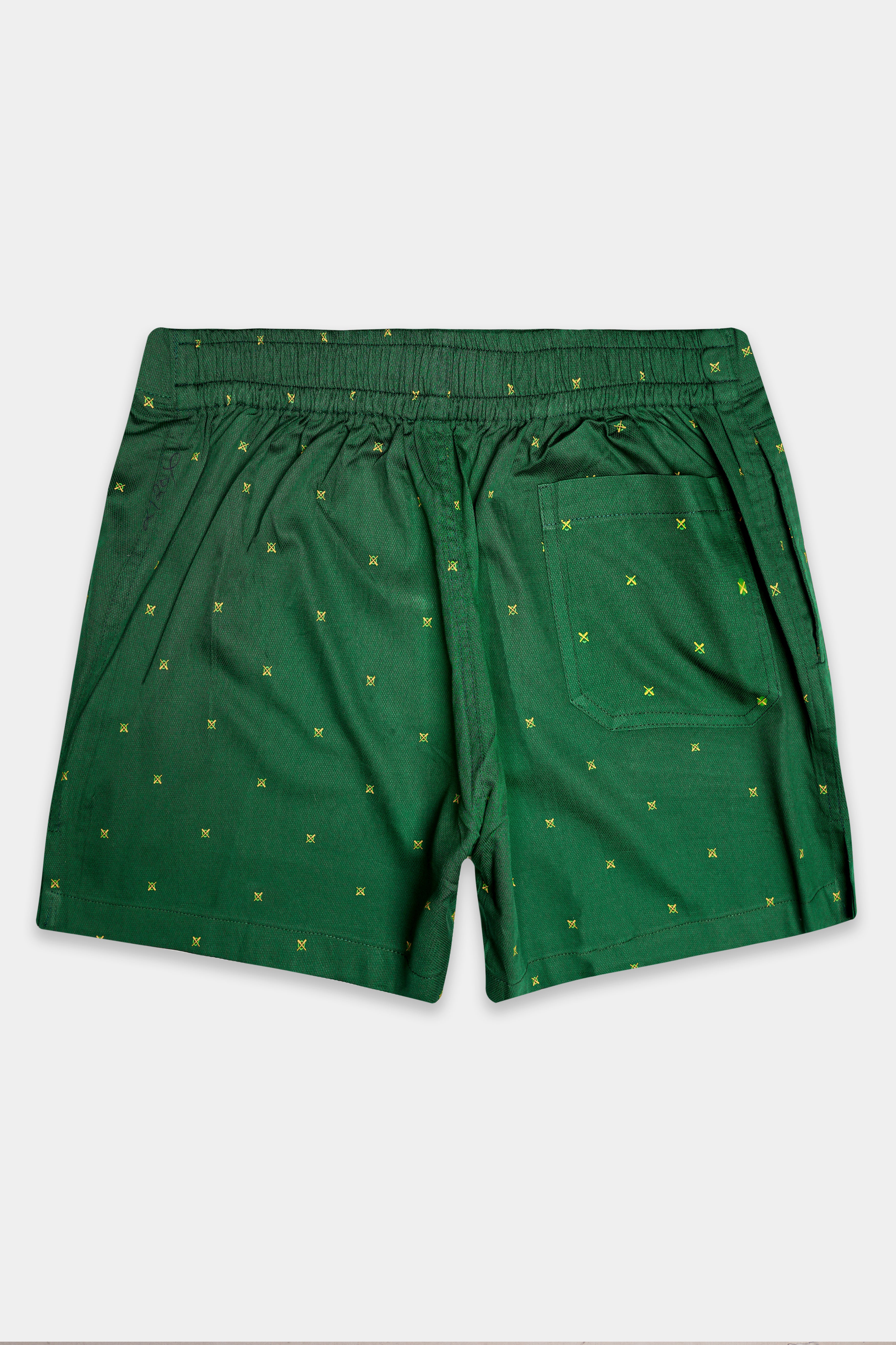 Medium Forest Green with Yellow Cross Printed Dobby Premium Cotton Boxer