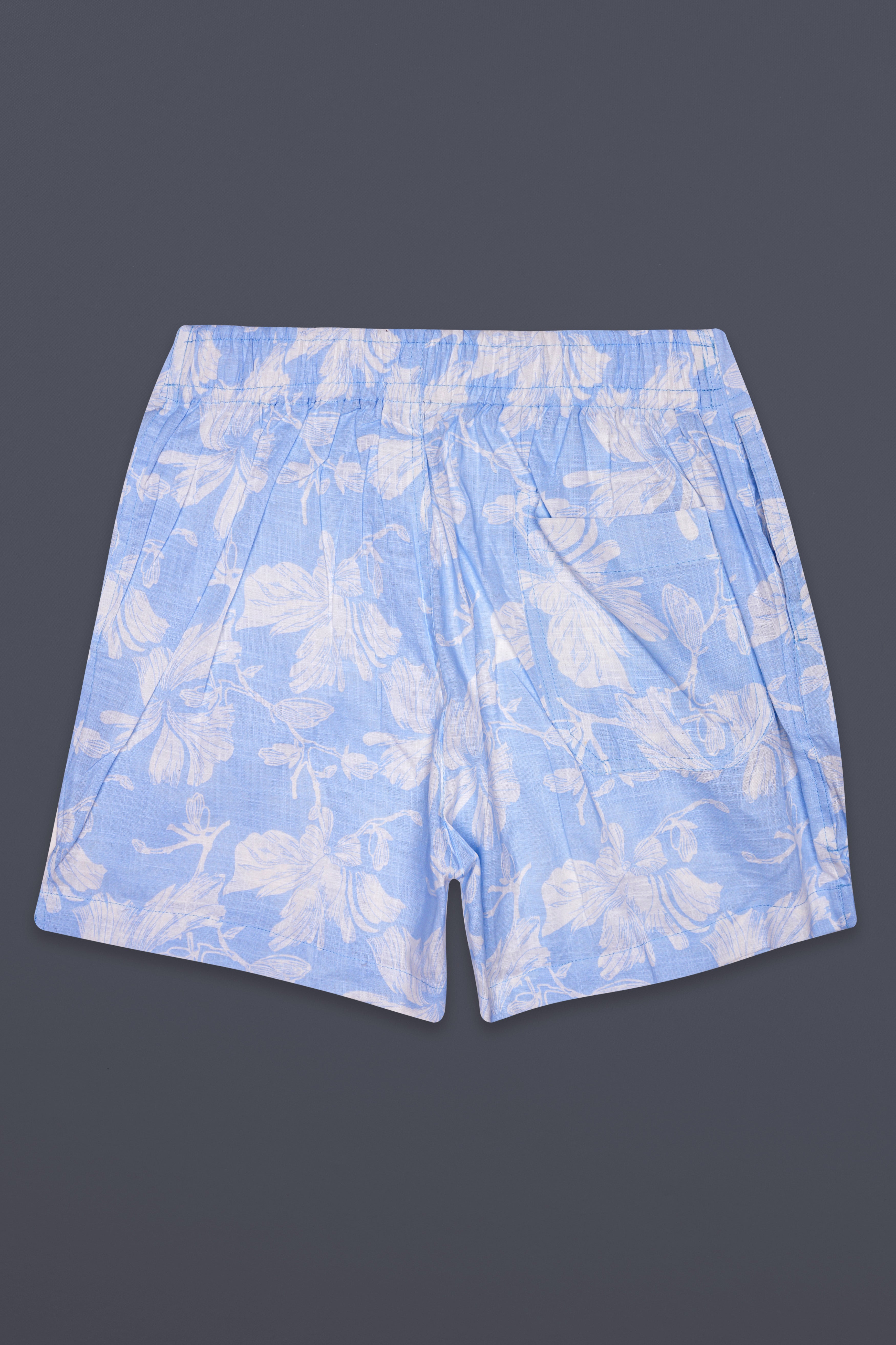 Azure Bloom-Perano Blue Floral Printed Chambray Premium Cotton Boxer