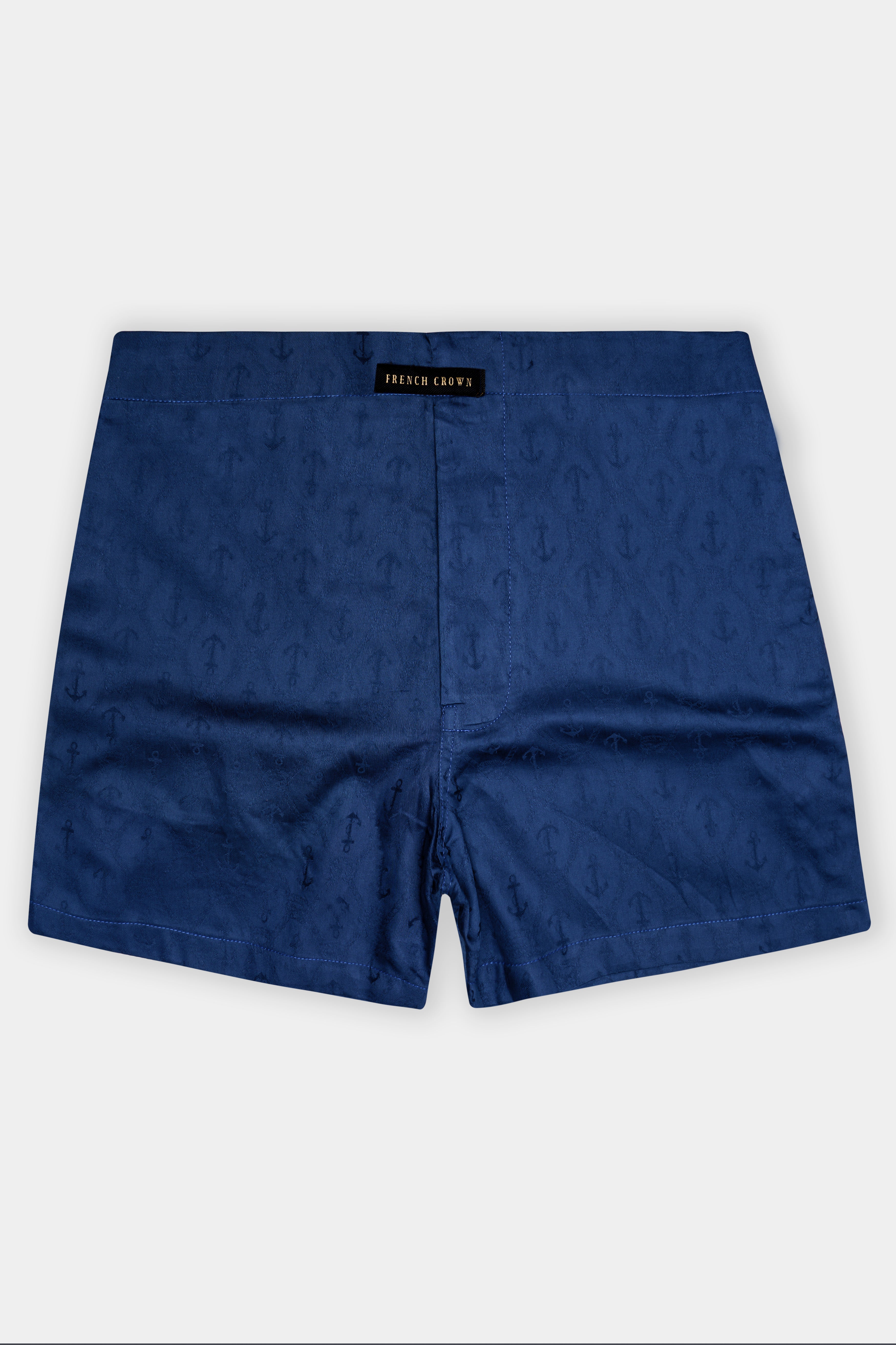 Nautical-Biscay Blue Anchor Printed Jacquard Premium Cotton Boxer