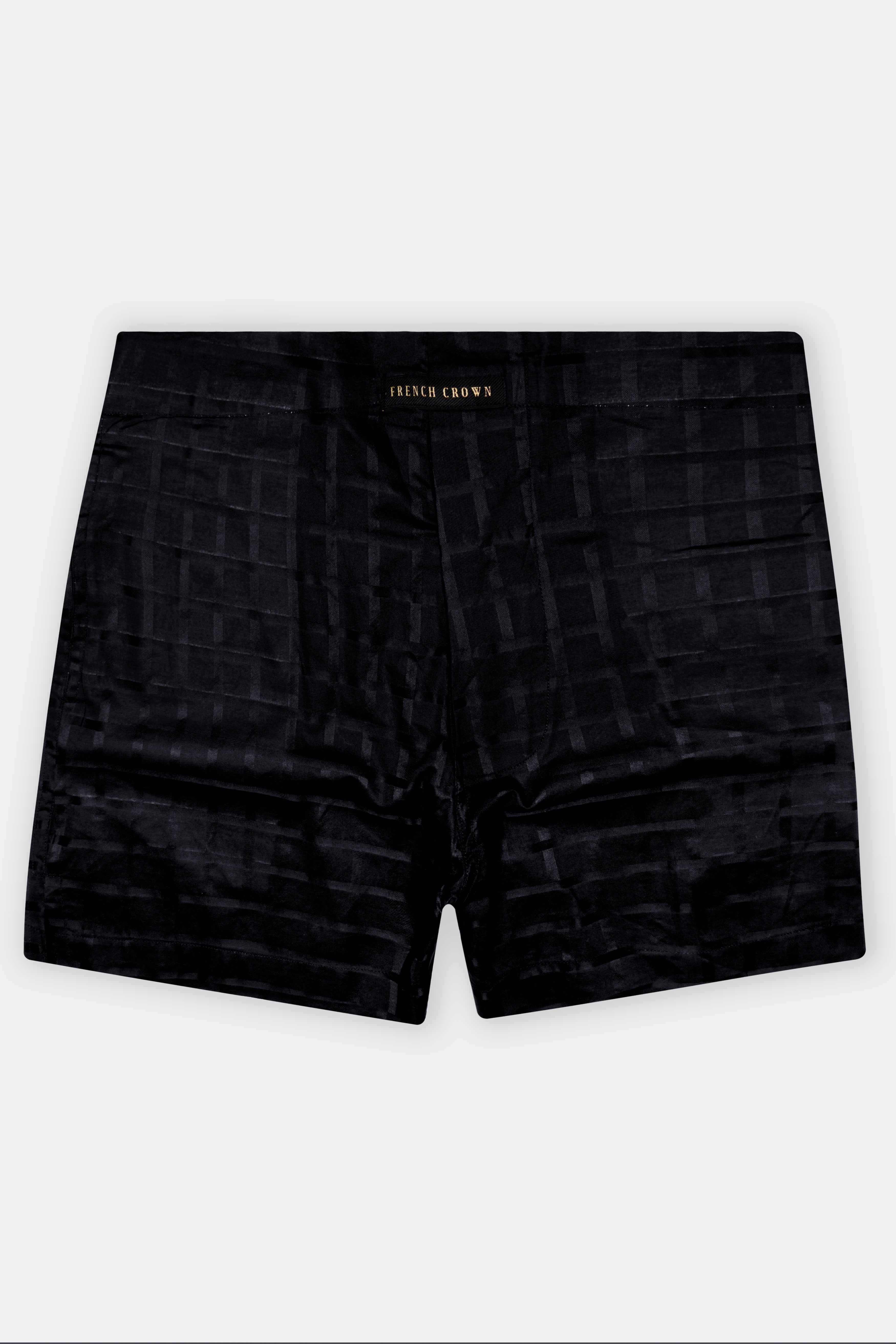 Shadow-Jade Black Plaid Jacquard Premium Cotton Boxer