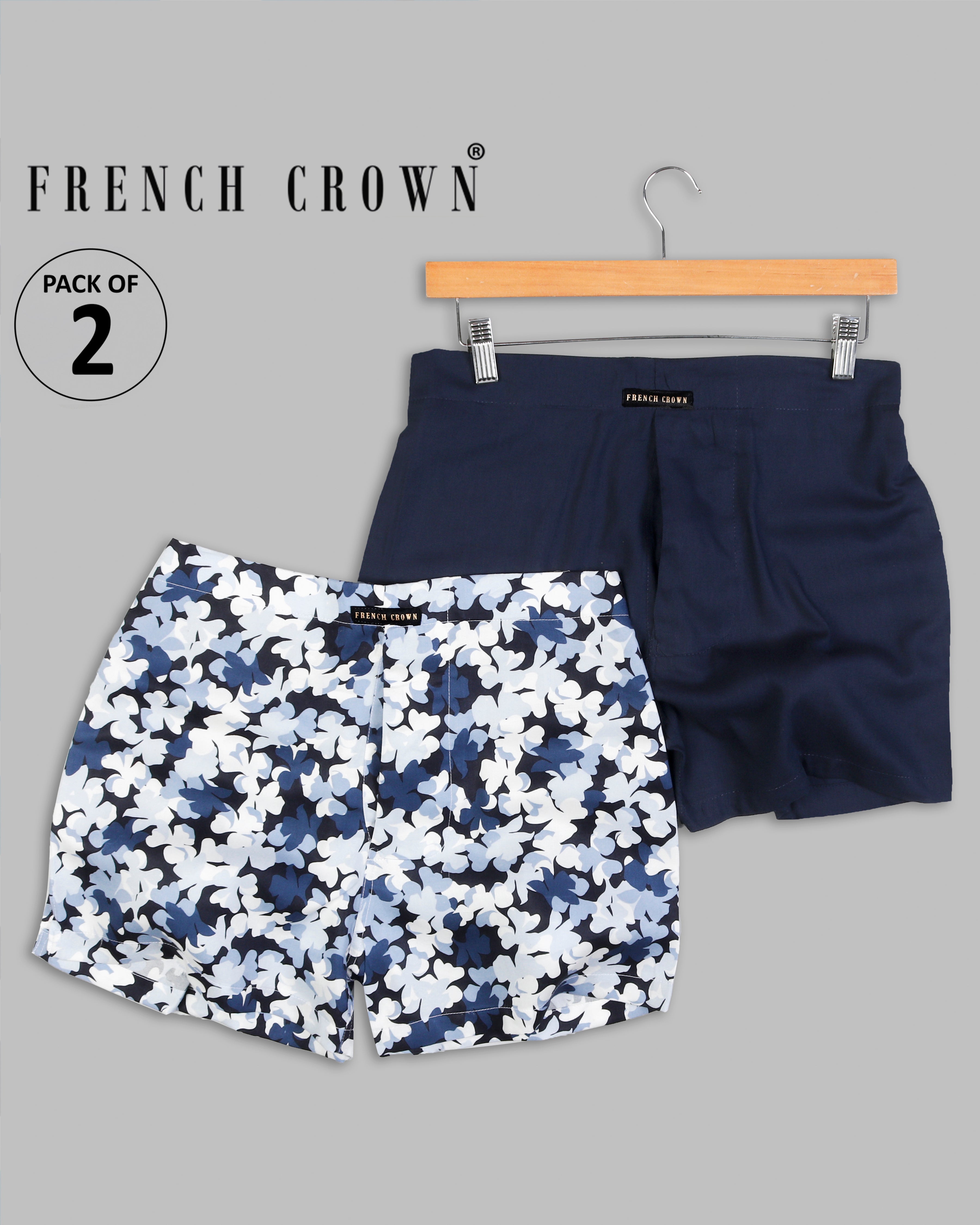 Blue Flowers Printed and Navy Premium Cotton Boxers