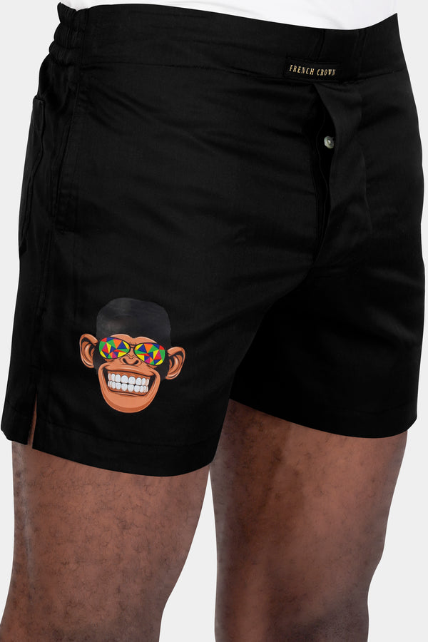 Jade Black Funky Monkey Printed Subtle Sheen Super Soft Premium Cotton Boxers