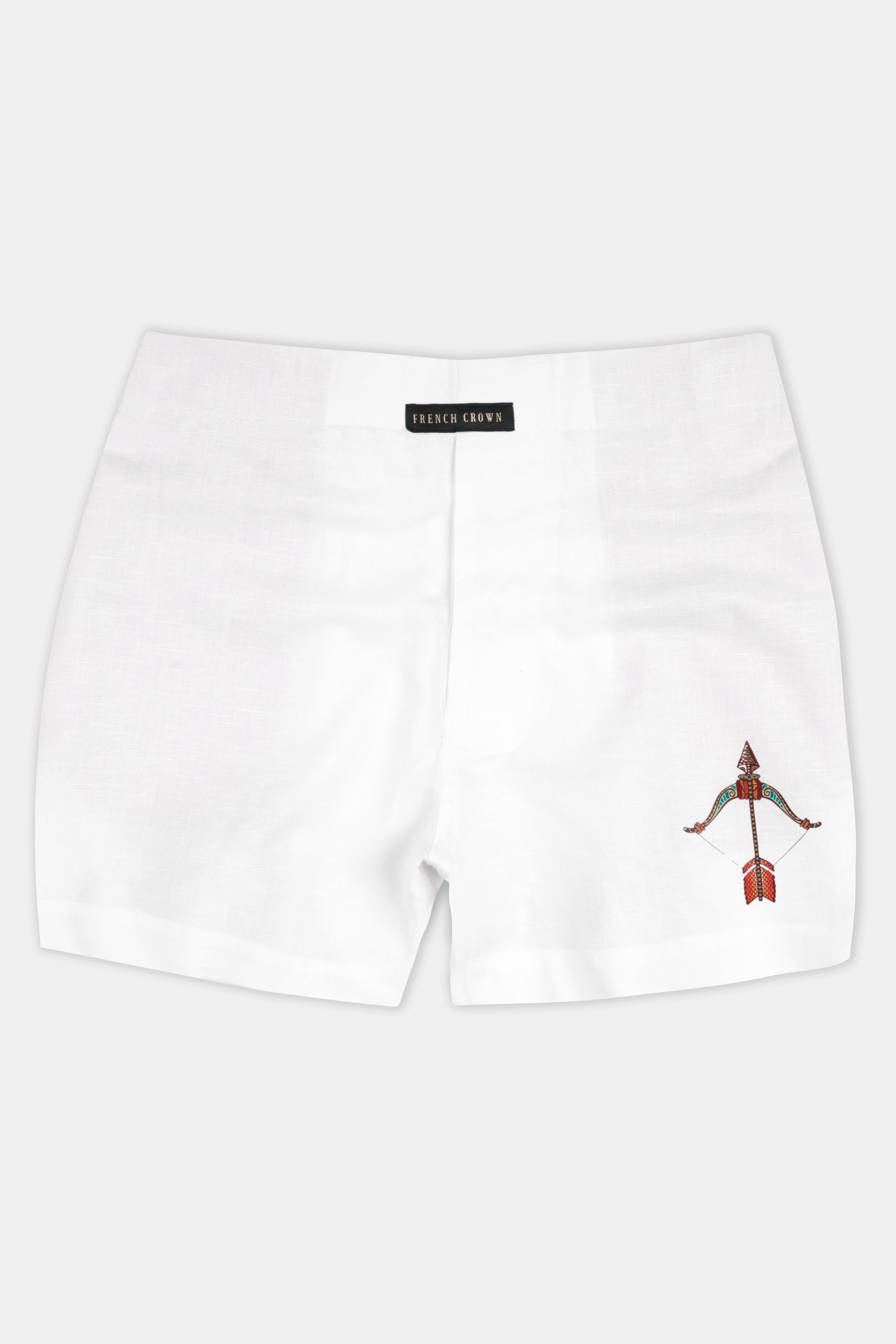 Bright White Bow and Arrow Printed Luxurious Linen Boxers BX471-RPRT103-28, BX471-RPRT103-30, BX471-RPRT103-32, BX471-RPRT103-34, BX471-RPRT103-36, BX471-RPRT103-38, BX471-RPRT103-40, BX471-RPRT103-42, BX471-RPRT103-44
