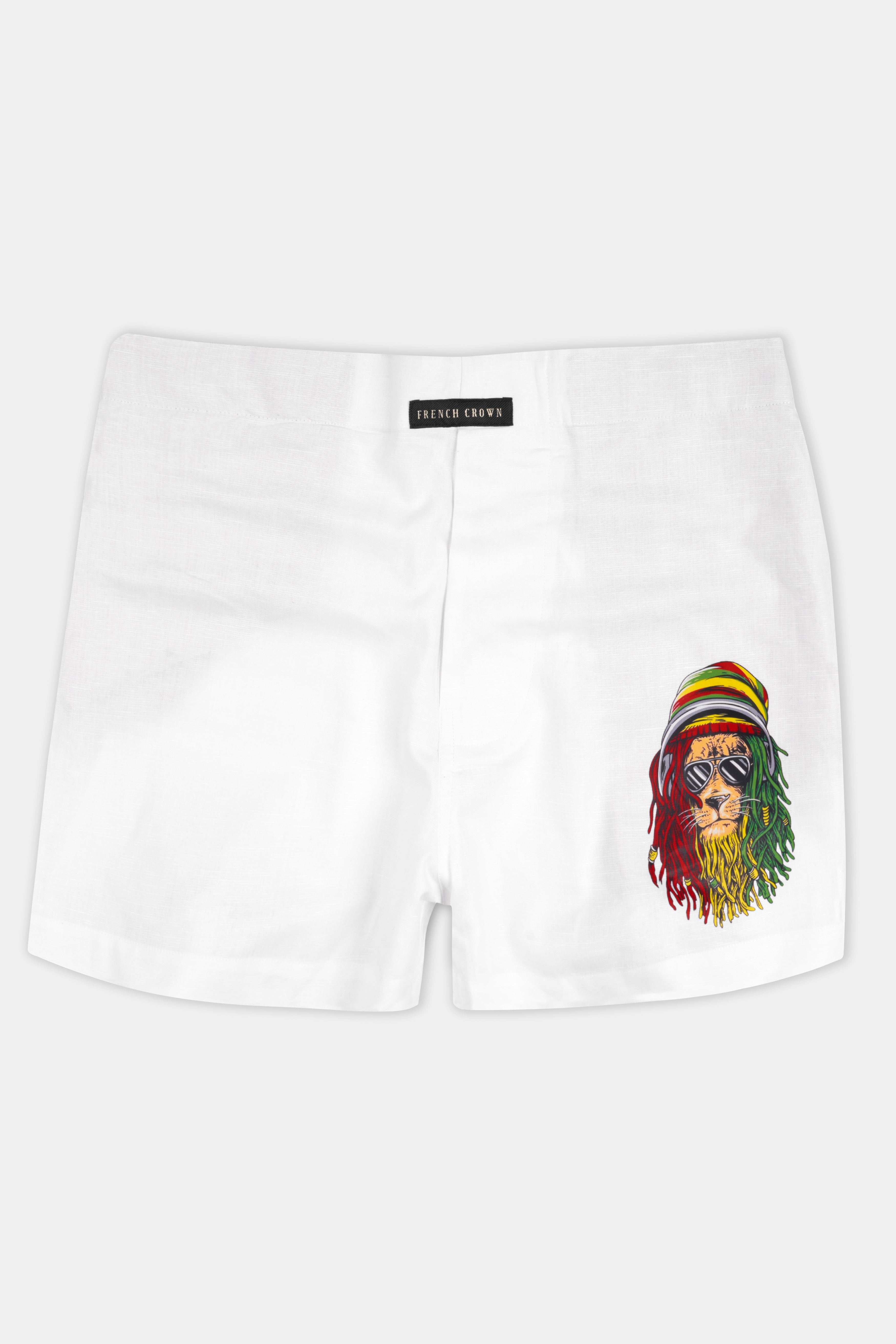 Bright White Funky Lion Printed Luxurious Linen Boxers BX471-RPRT104-28, BX471-RPRT104-30, BX471-RPRT104-32, BX471-RPRT104-34, BX471-RPRT104-36, BX471-RPRT104-38, BX471-RPRT104-40, BX471-RPRT104-42, BX471-RPRT104-44