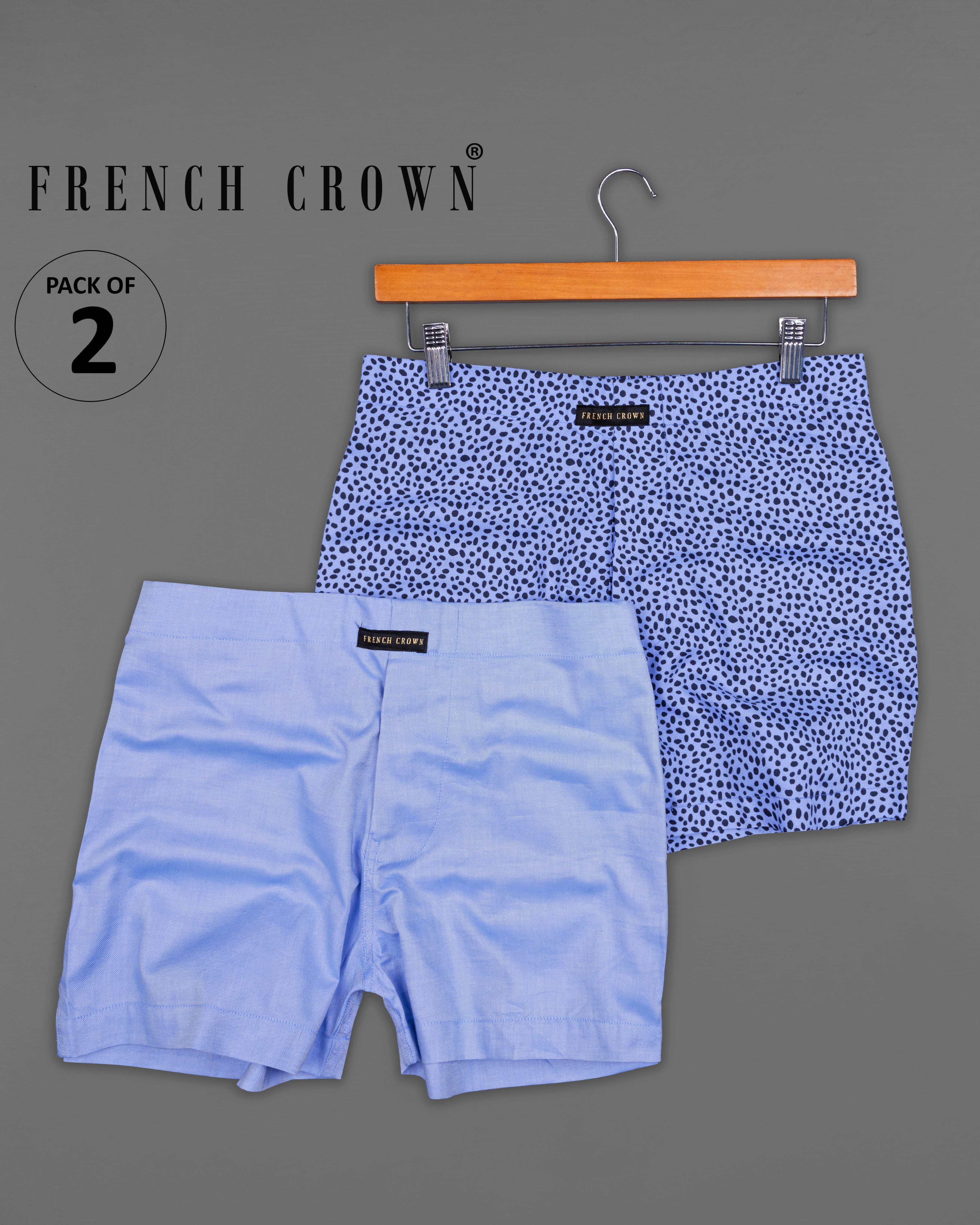 Periwinkle Blue with Black Dobby Textured Boxers and Periwinkle Blue Premium Tencel Boxers Combo