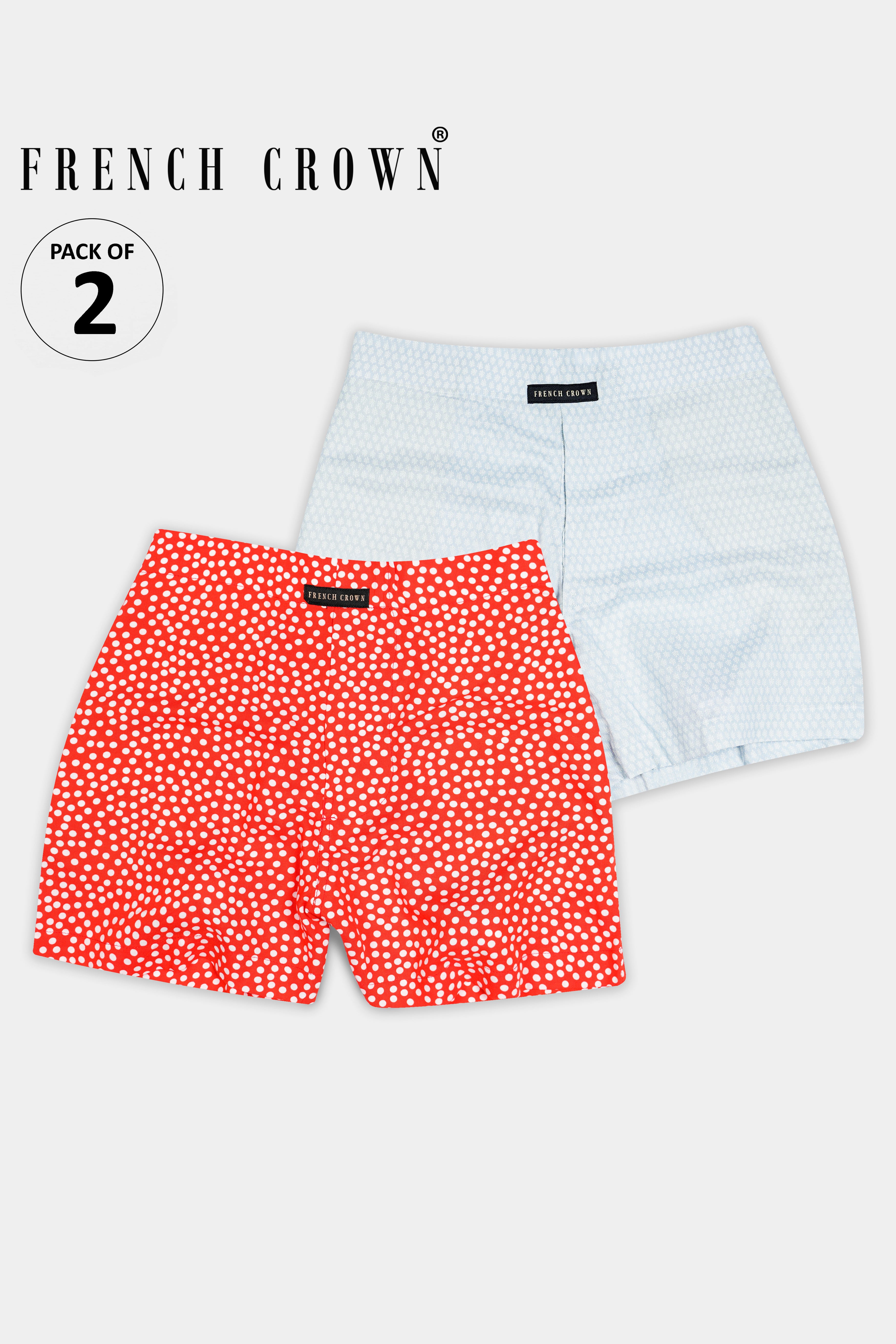 Edgewater Blue Textured Premium Cotton and Cornell Red Polka Dotted Premium Tencel Boxers