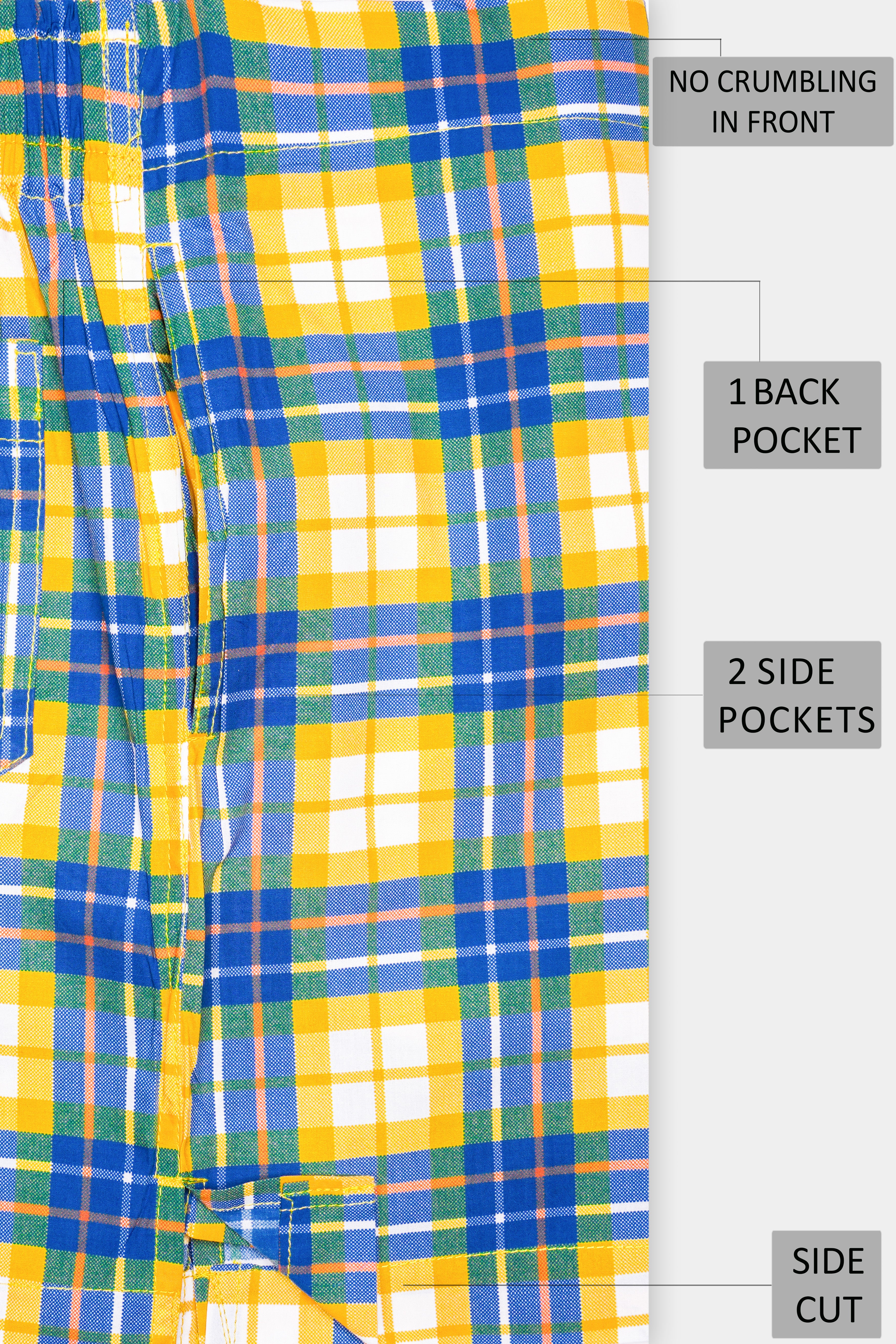Macaroni Yellow And Mariner Blue Plaid Premium Giza Cotton Boxer