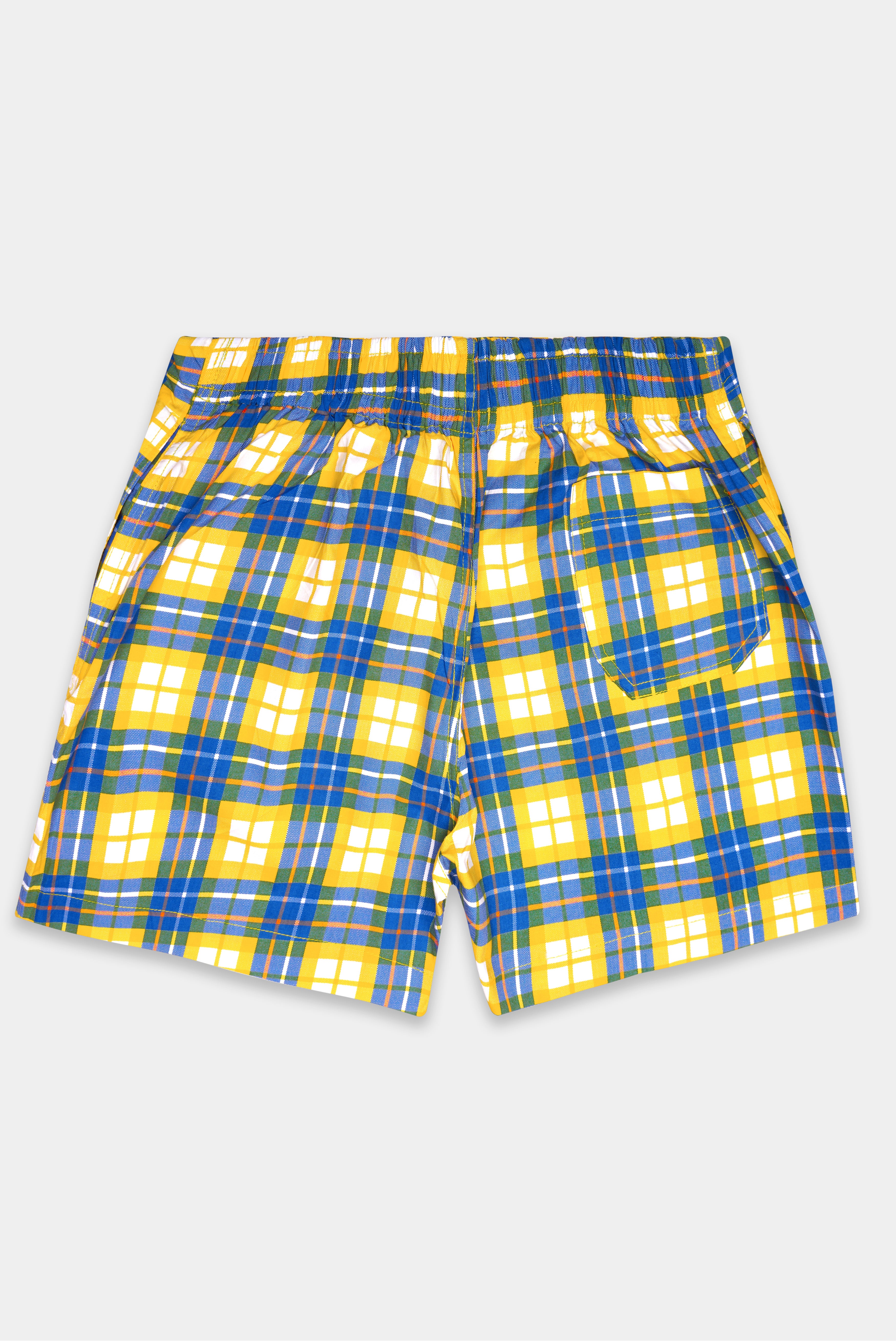 Macaroni Yellow And Mariner Blue Plaid Premium Giza Cotton Boxer