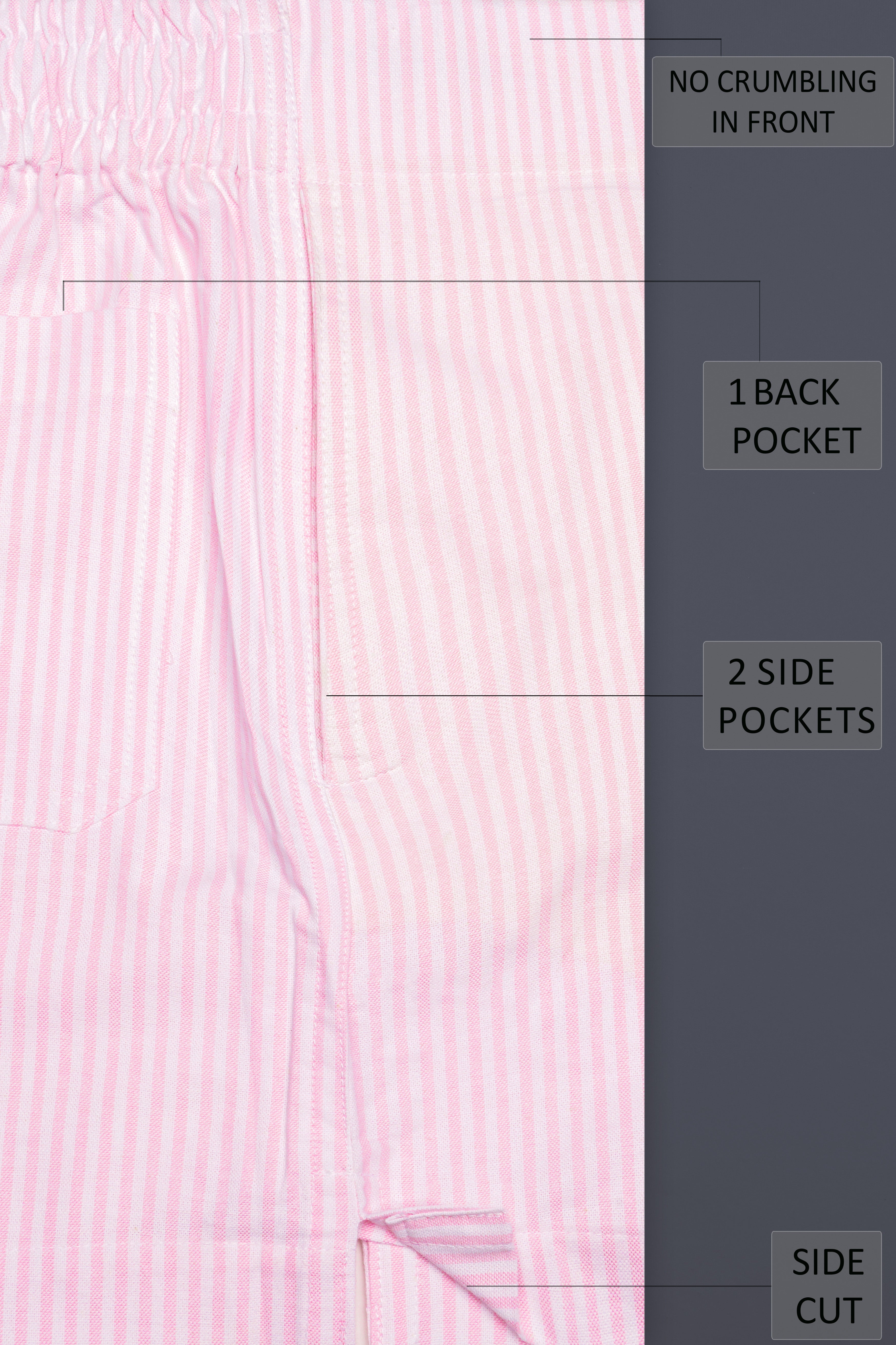 Carnation Pink And Bright White Striped Oxford Premium Cotton Boxer