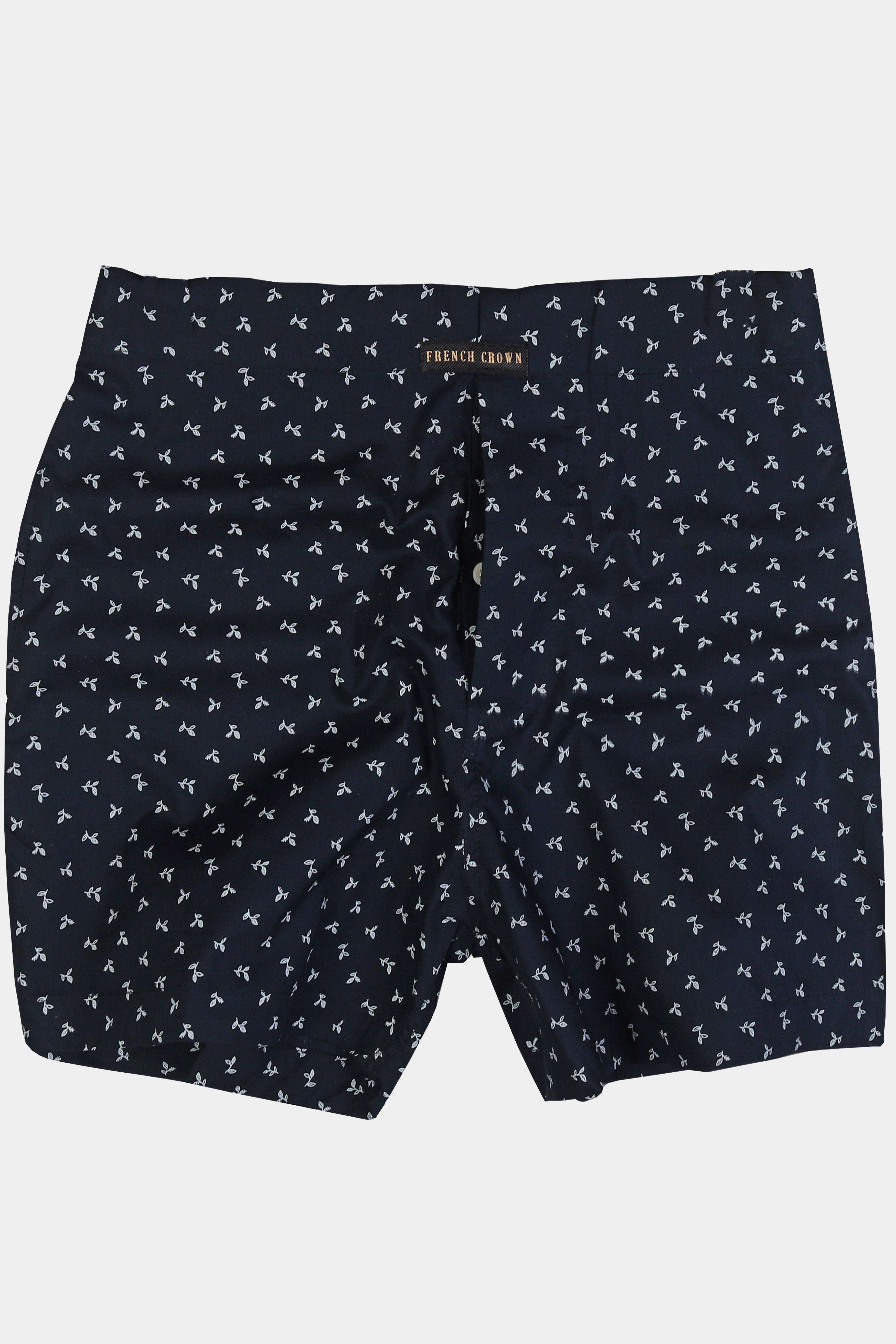 Navy Micro Leaves Printed Premium Cotton Boxer