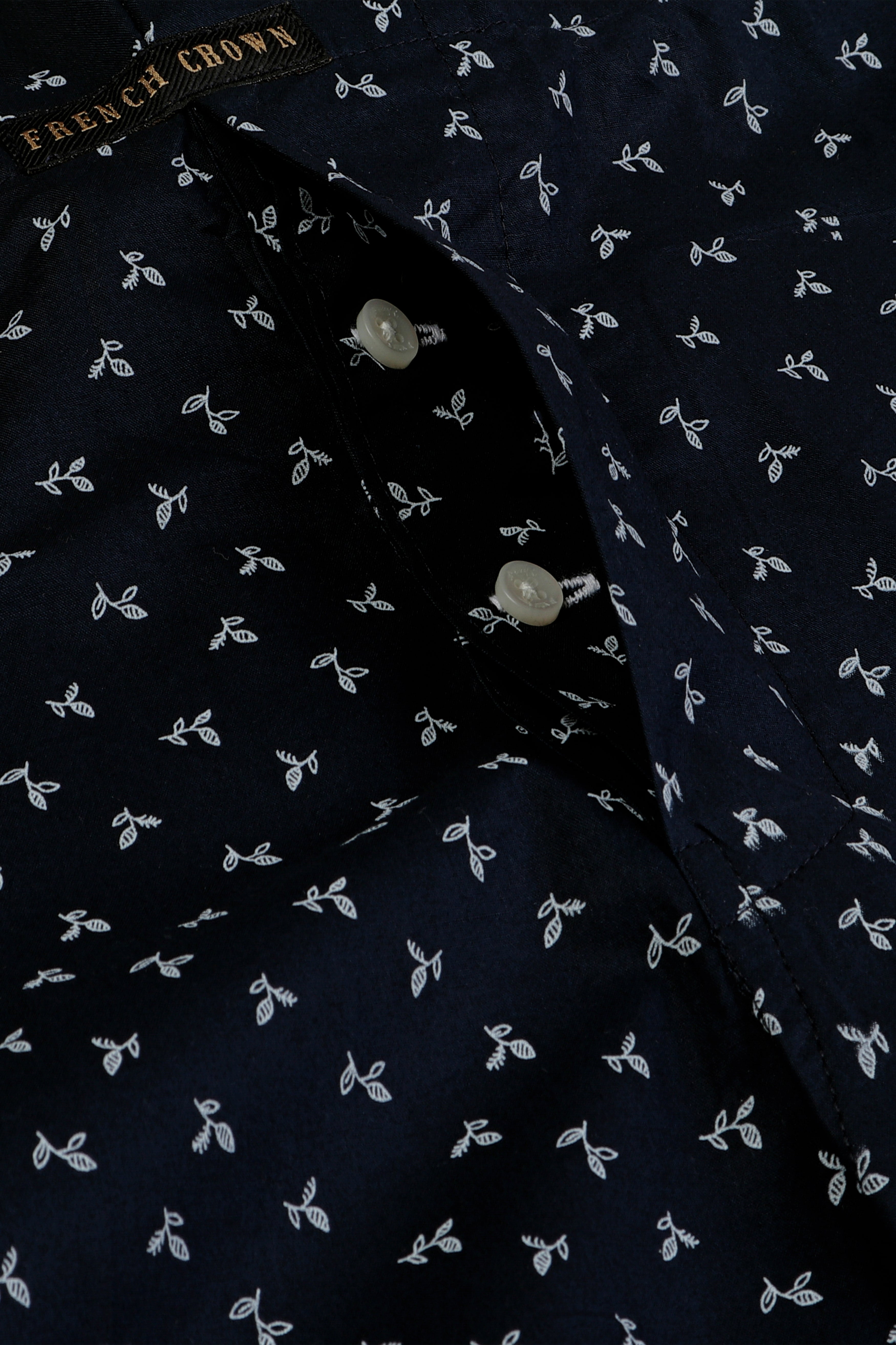 Navy Micro Leaves Printed Premium Cotton Boxer