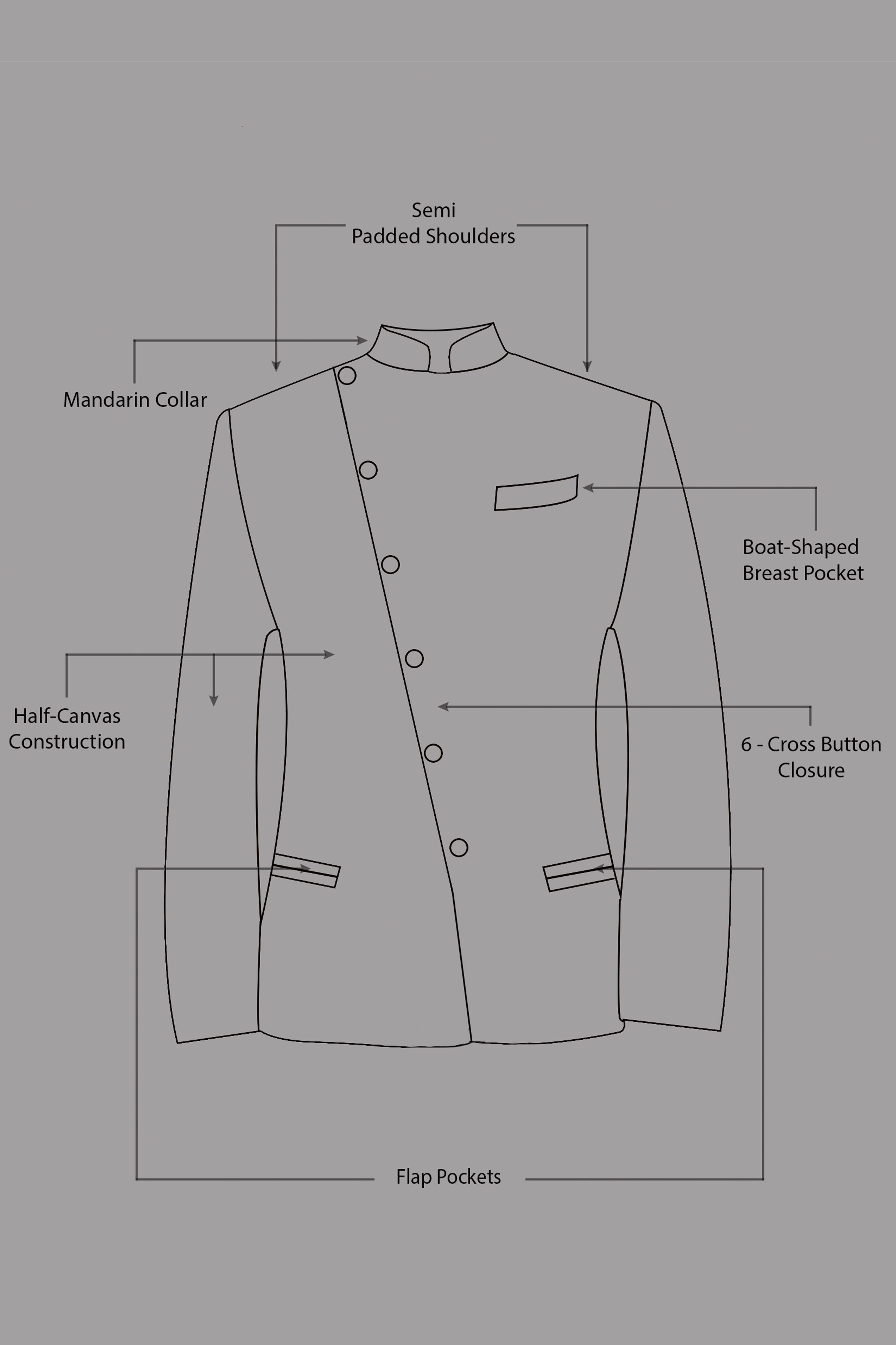 Bordeaux Maroon Cross Buttoned Wool Rich Bandhgala Blazer