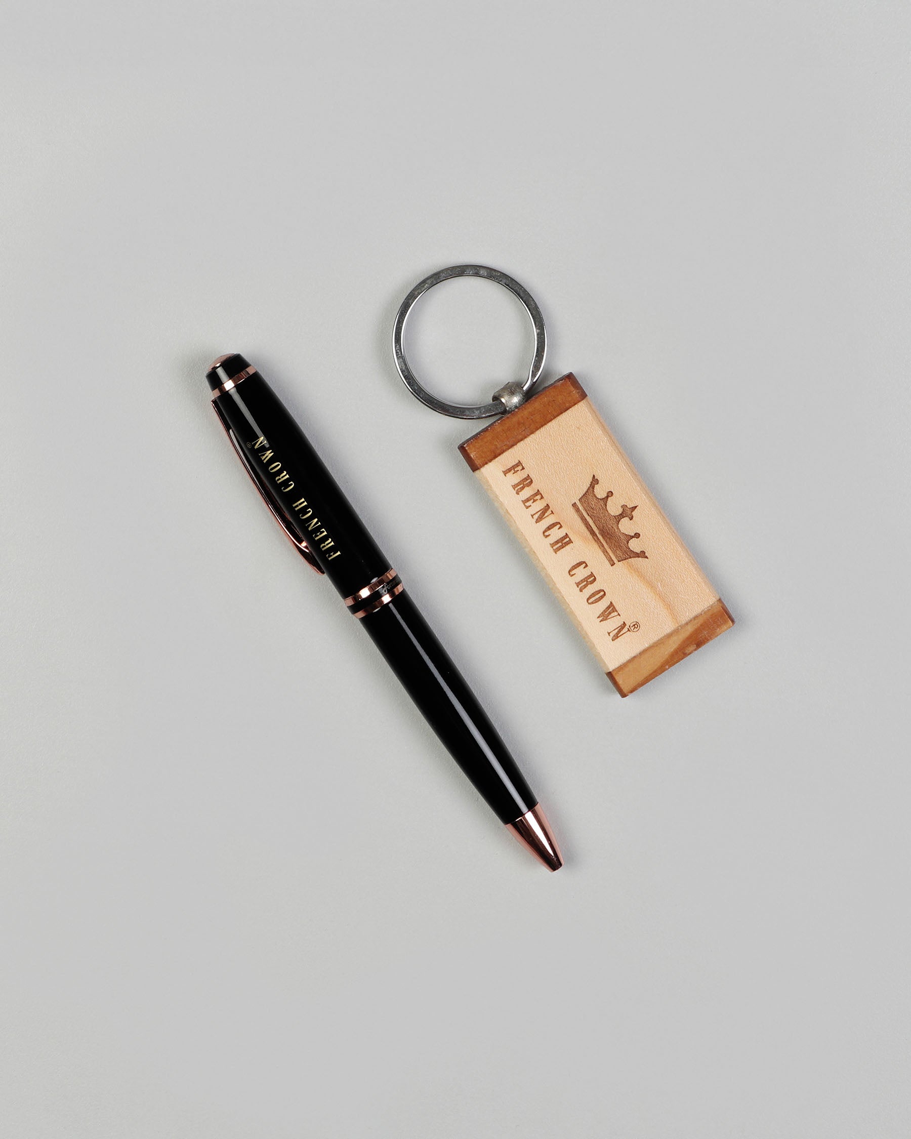 Glossy Jade Black with Rose Gold Trim BallPoint Pen and Wooden Keychain