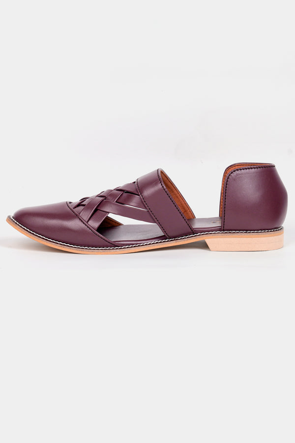 Wine Criss Cross Vegan Leather Hand Stitched Pathanis Sandal