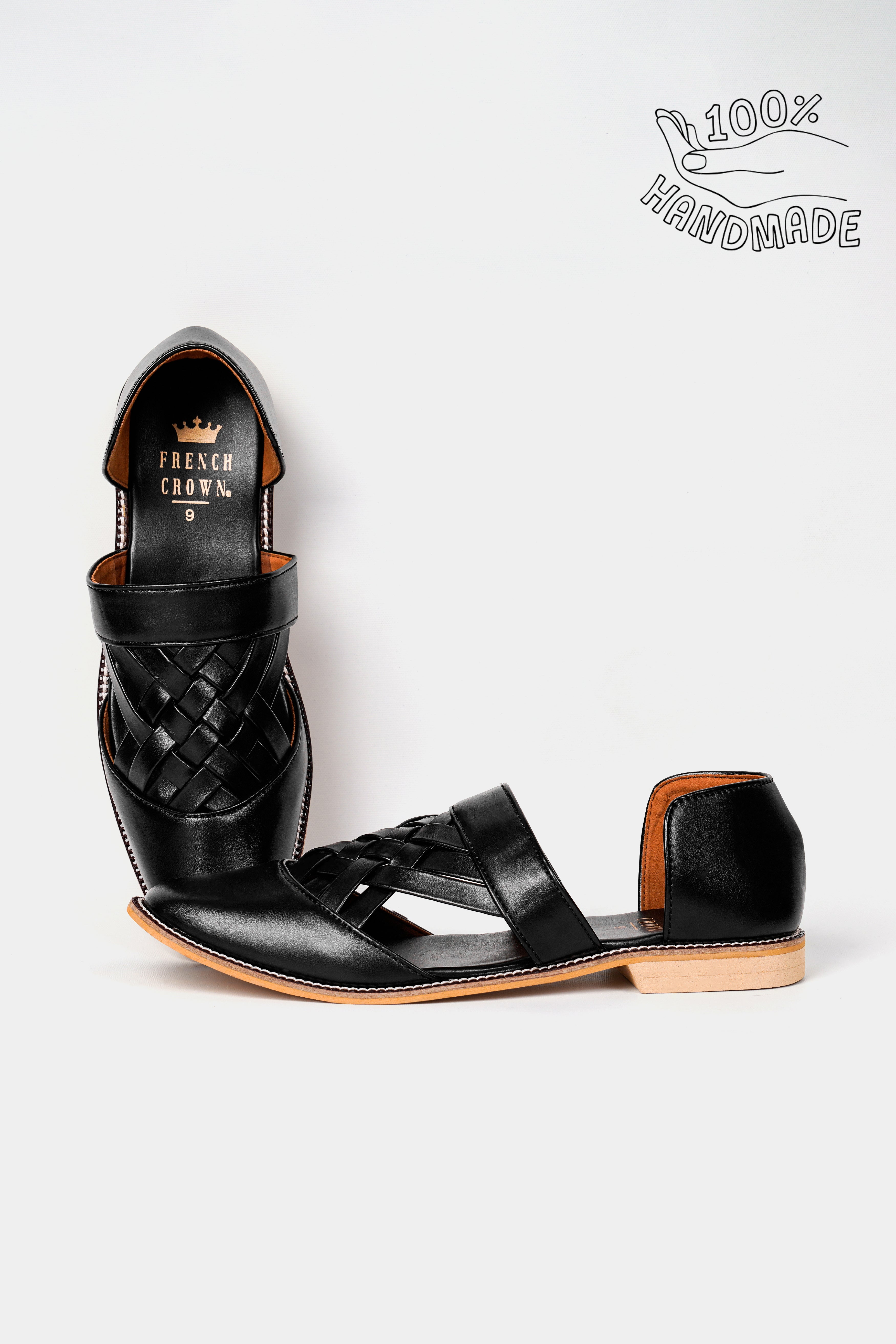 Jade Black Criss Cross Vegan Leather Hand Stitched Pathanis Sandal FT124-6, FT124-7, FT124-8, FT124-9, FT124-10, FT124-11