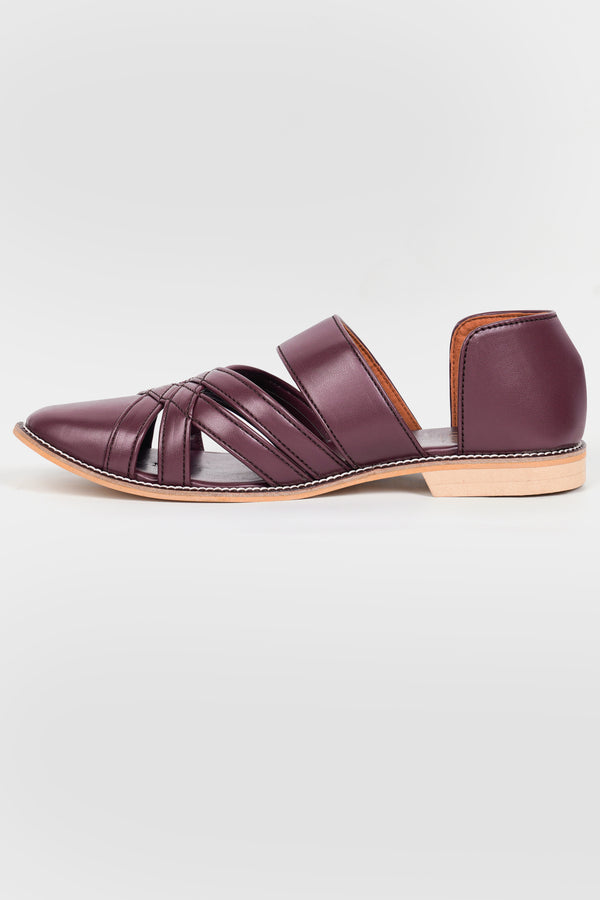Wine Classic Criss Cross Vegan Leather Hand Stitched Pathanis Sandal