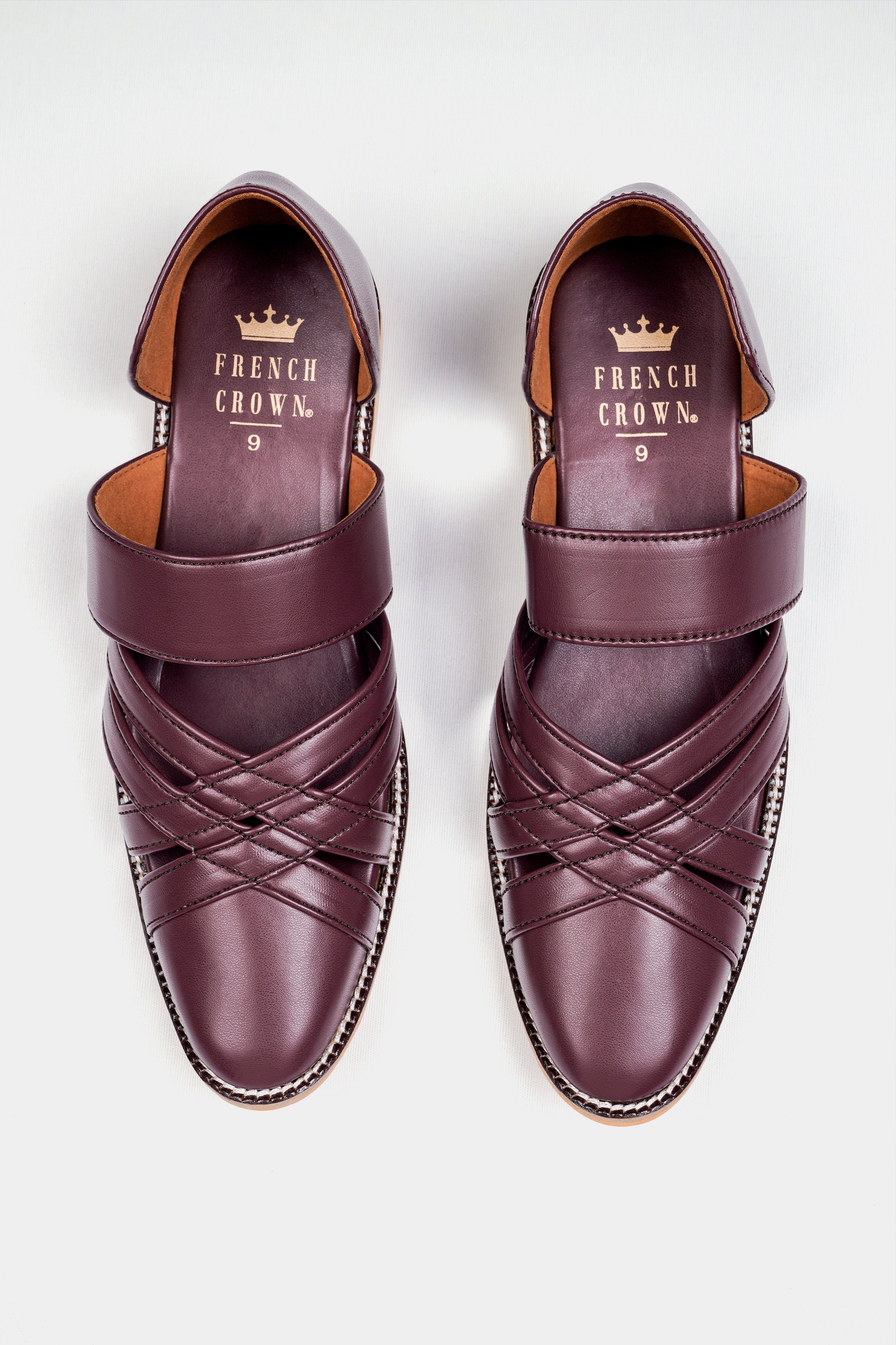 Wine Classic Criss Cross Vegan Leather Hand Stitched Pathanis Sandal FT128-6, FT128-7, FT128-8, FT128-9, FT128-10, FT128-11