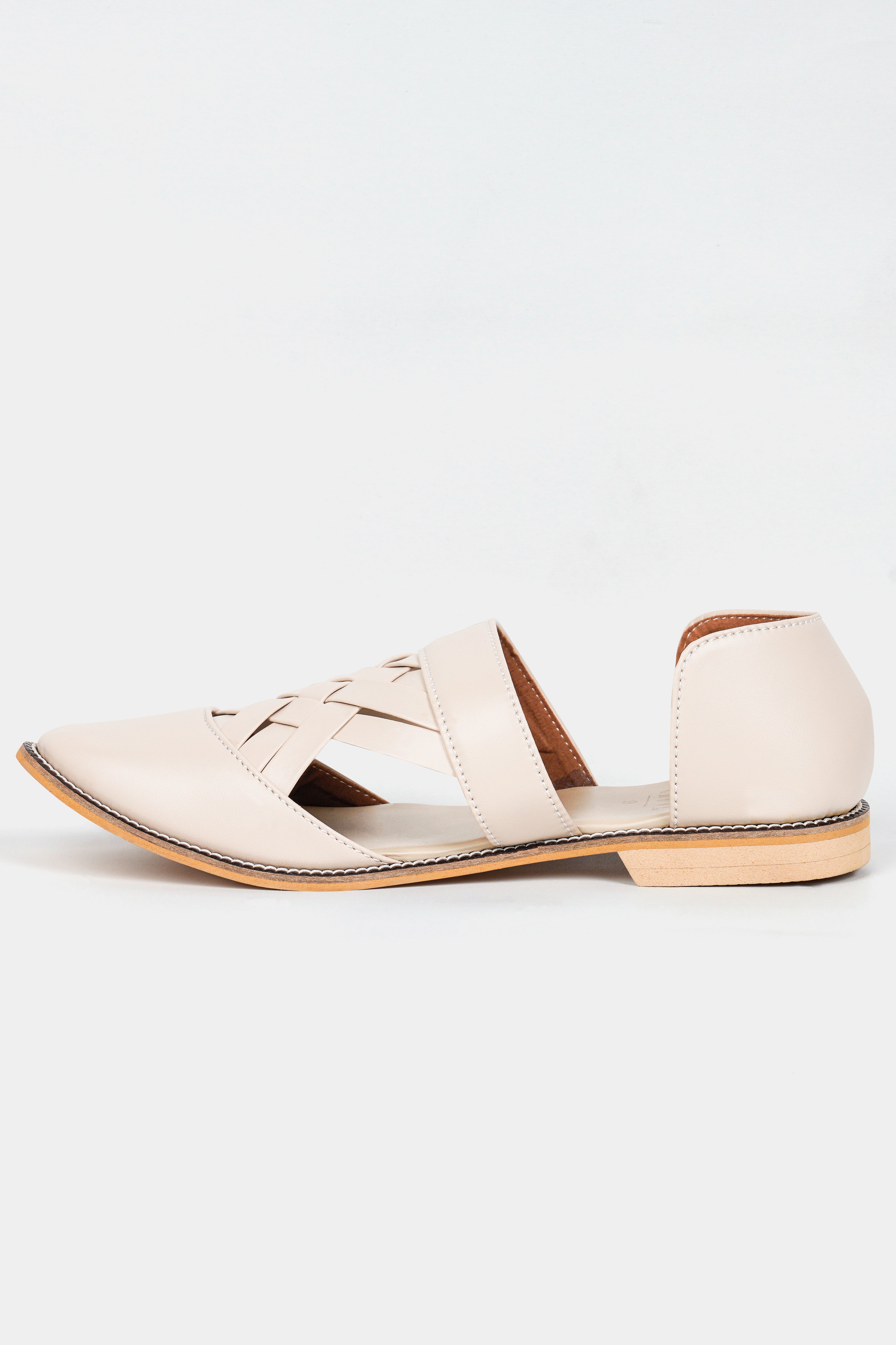 Cream Criss Cross Vegan Leather Hand Stitched Pathanis Sandal FT130-6, FT130-7, FT130-8, FT130-9, FT130-10, FT130-11