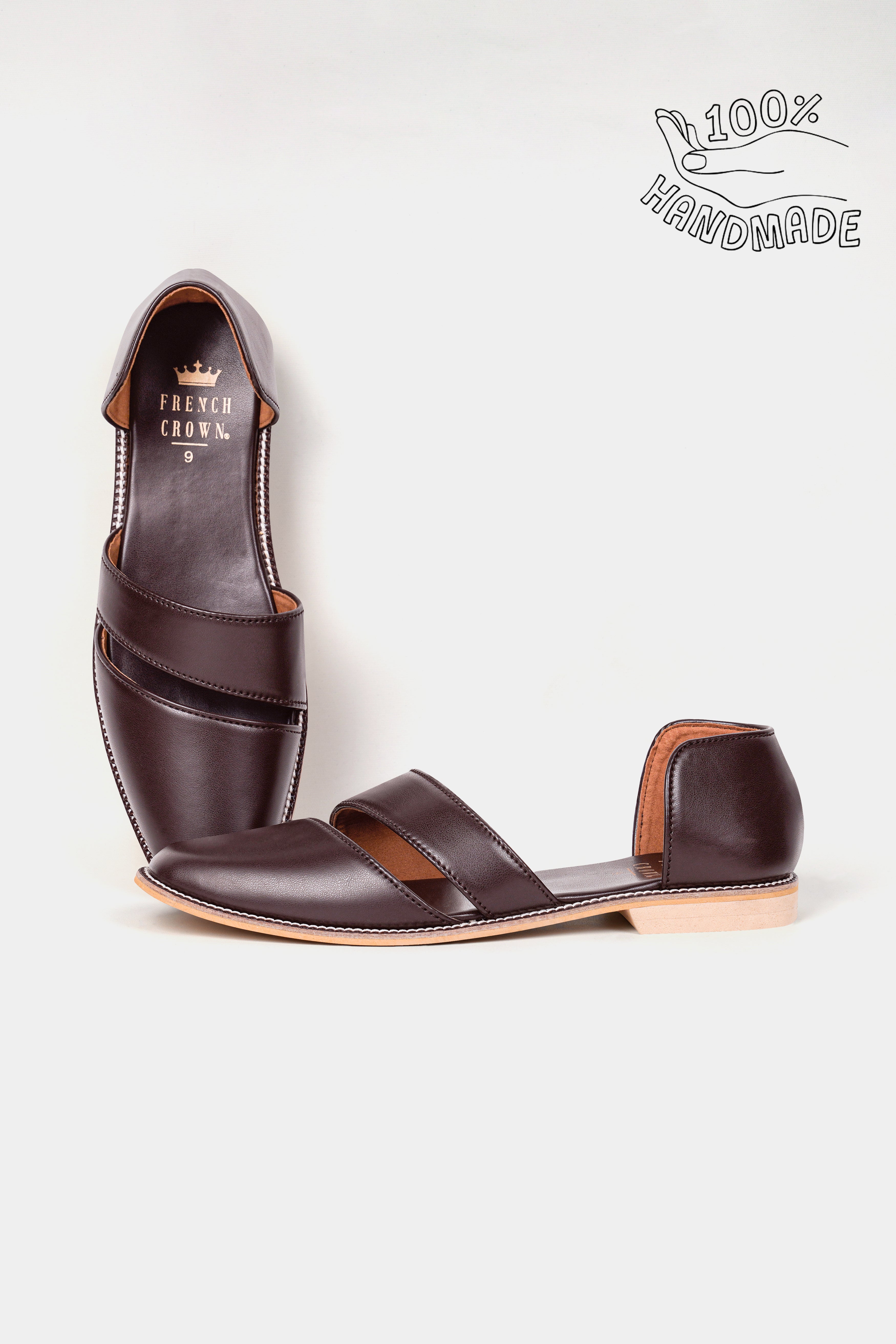 Dark Brown Vegan Leather Hand Stitched Pathanis Sandal FT131-6, FT131-7, FT131-8, FT131-9, FT131-10, FT131-11