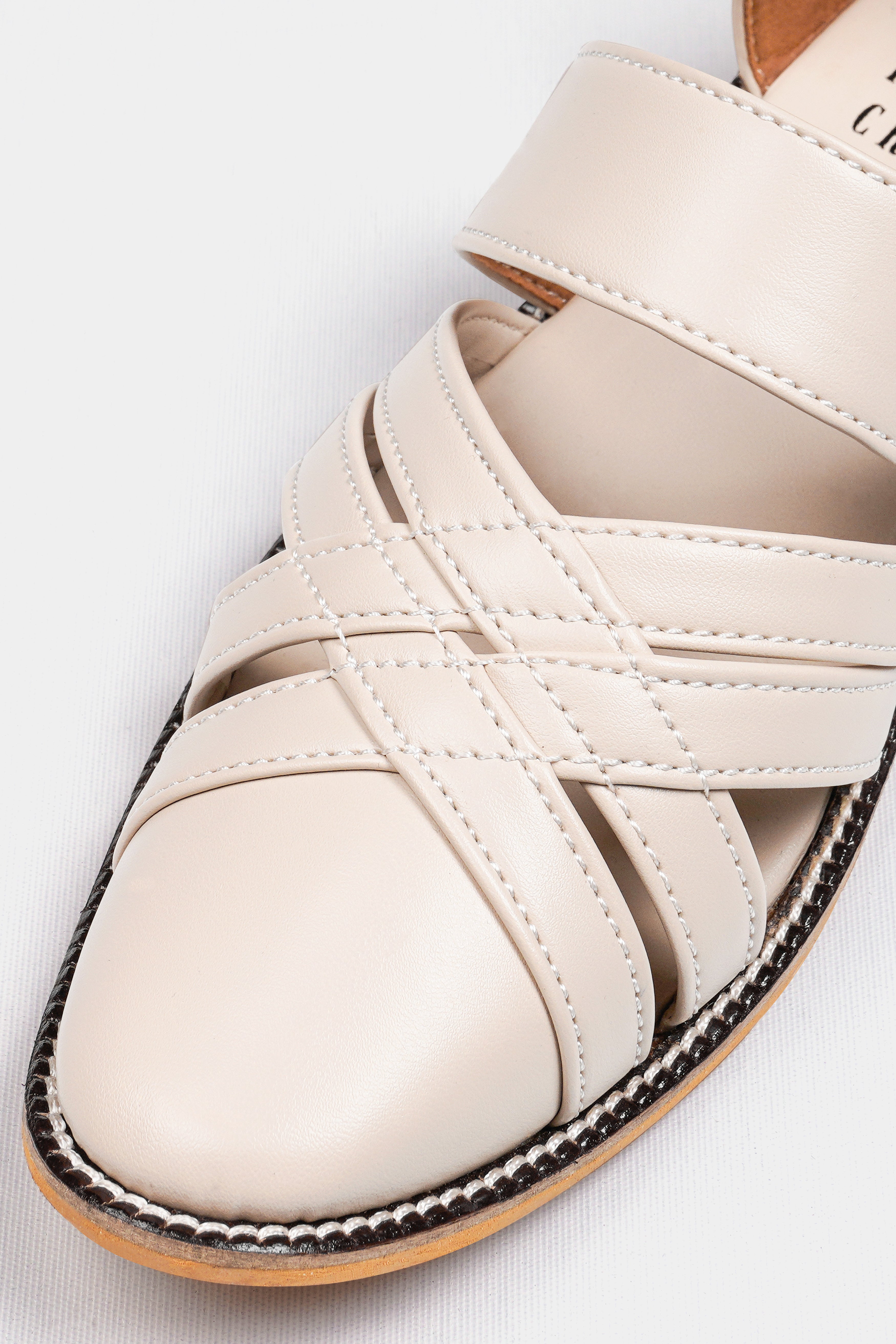 Beige Classic Criss Cross Vegan Leather Hand Stitched Pathanis Sandal FT135-6, FT135-7, FT135-8, FT135-9, FT135-10, FT135-11