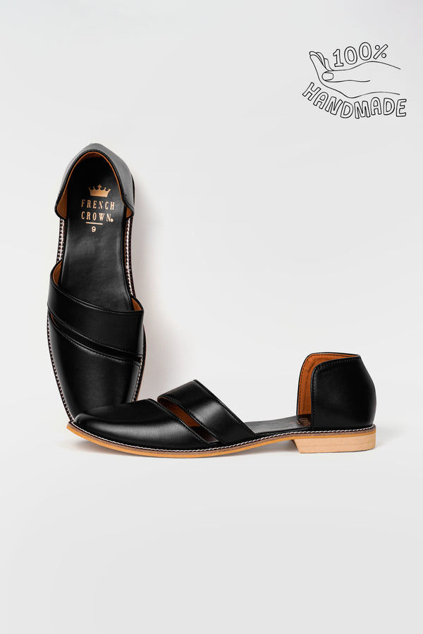 Jade Black Vegan Leather Hand Stitched Pathanis Sandal