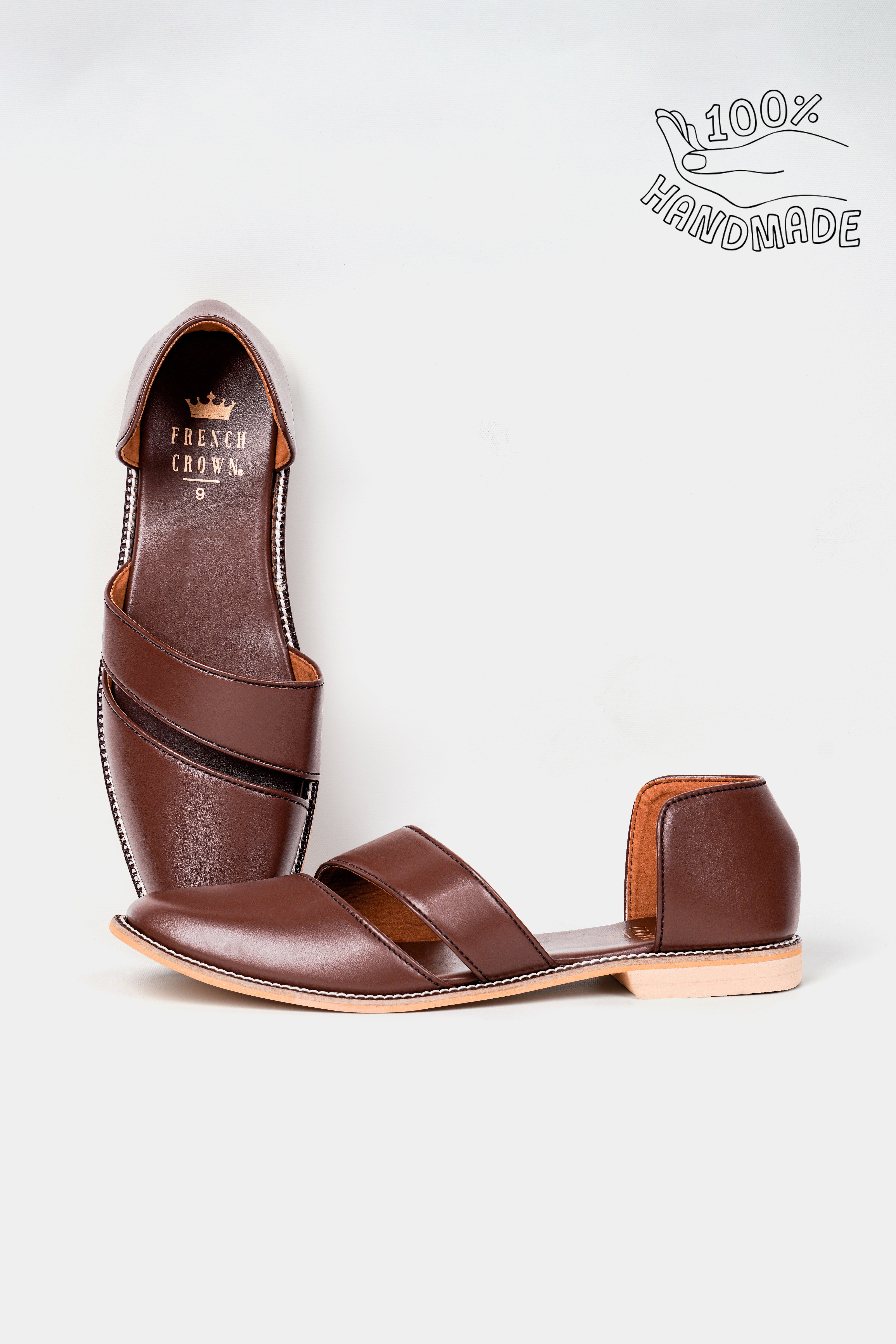 Brown Vegan Leather Hand Stitched Pathanis Sandal FT138-6, FT138-7, FT138-8, FT138-9, FT138-10, FT138-11