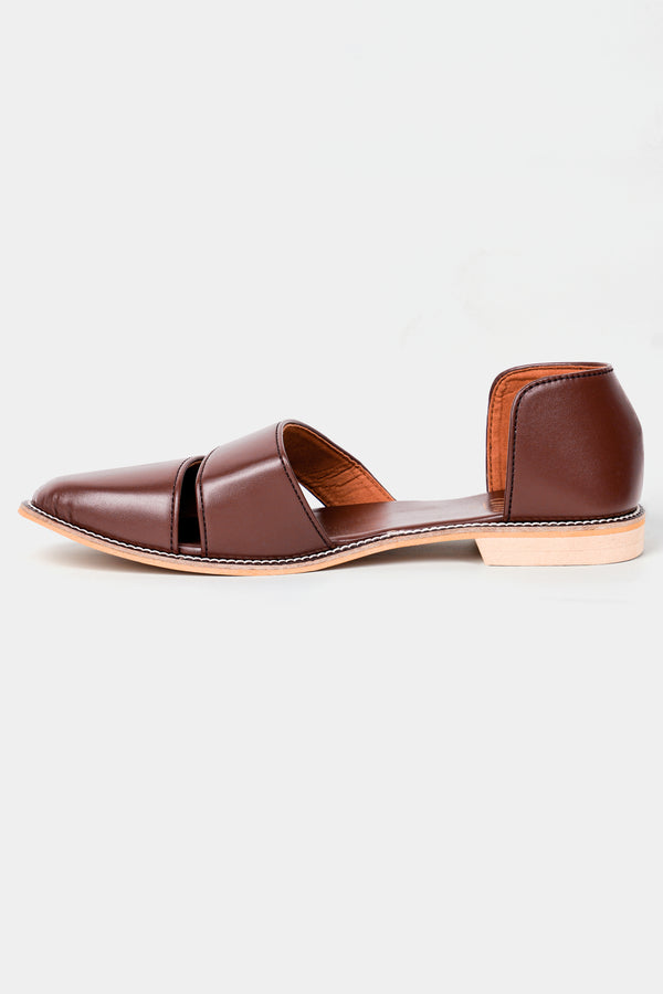 Brown Vegan Leather Hand Stitched Pathanis Sandal
