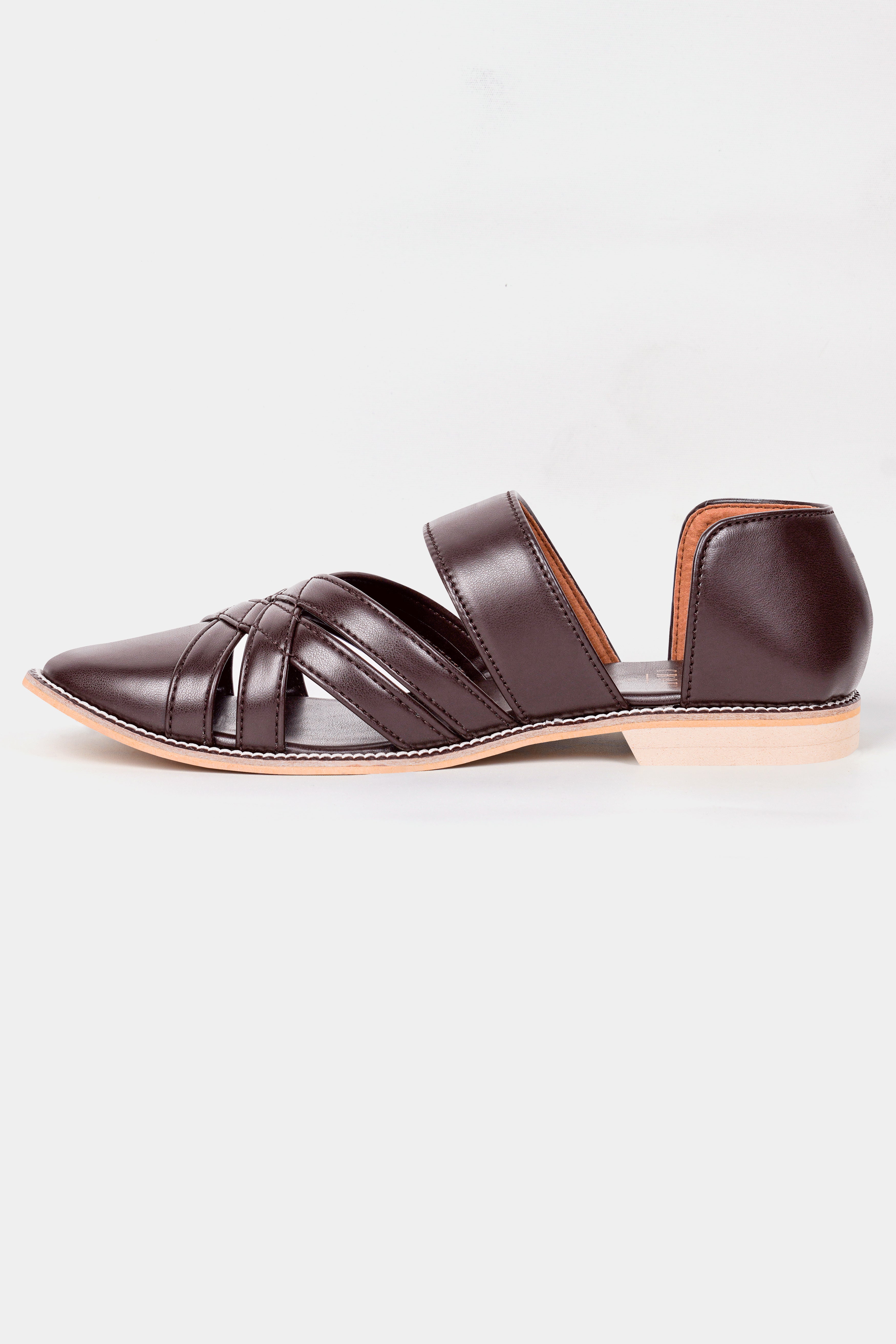 Dark Brown Criss Cross Vegan Leather Hand Stitched Pathanis Sandal FT139-6, FT139-7, FT139-8, FT139-9, FT139-10, FT139-11
