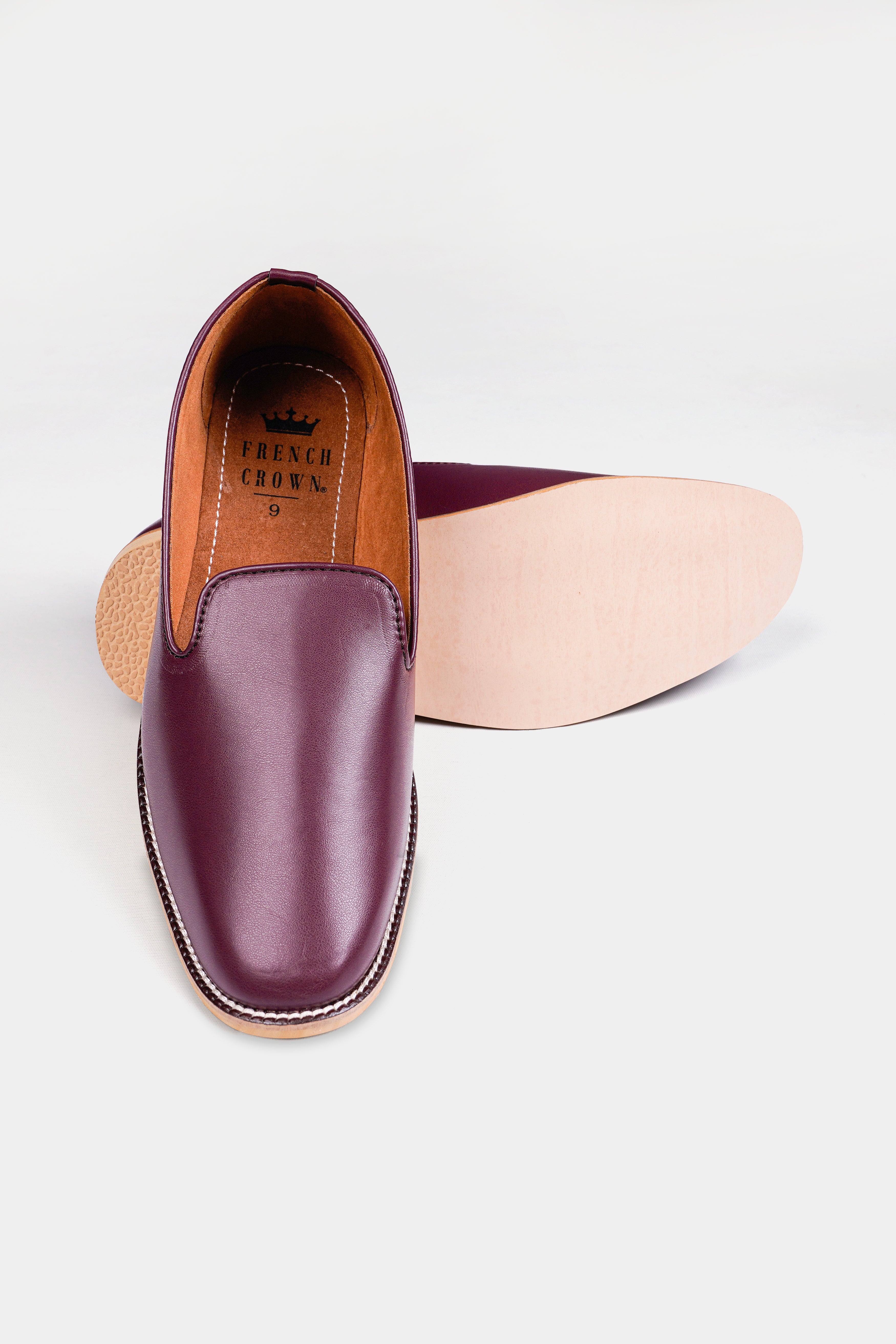 Wine Vegan Leather Hand Stitched Mojri Slip-On Shoes FT141-6, FT141-7, FT141-8, FT141-9, FT141-10, FT141-11