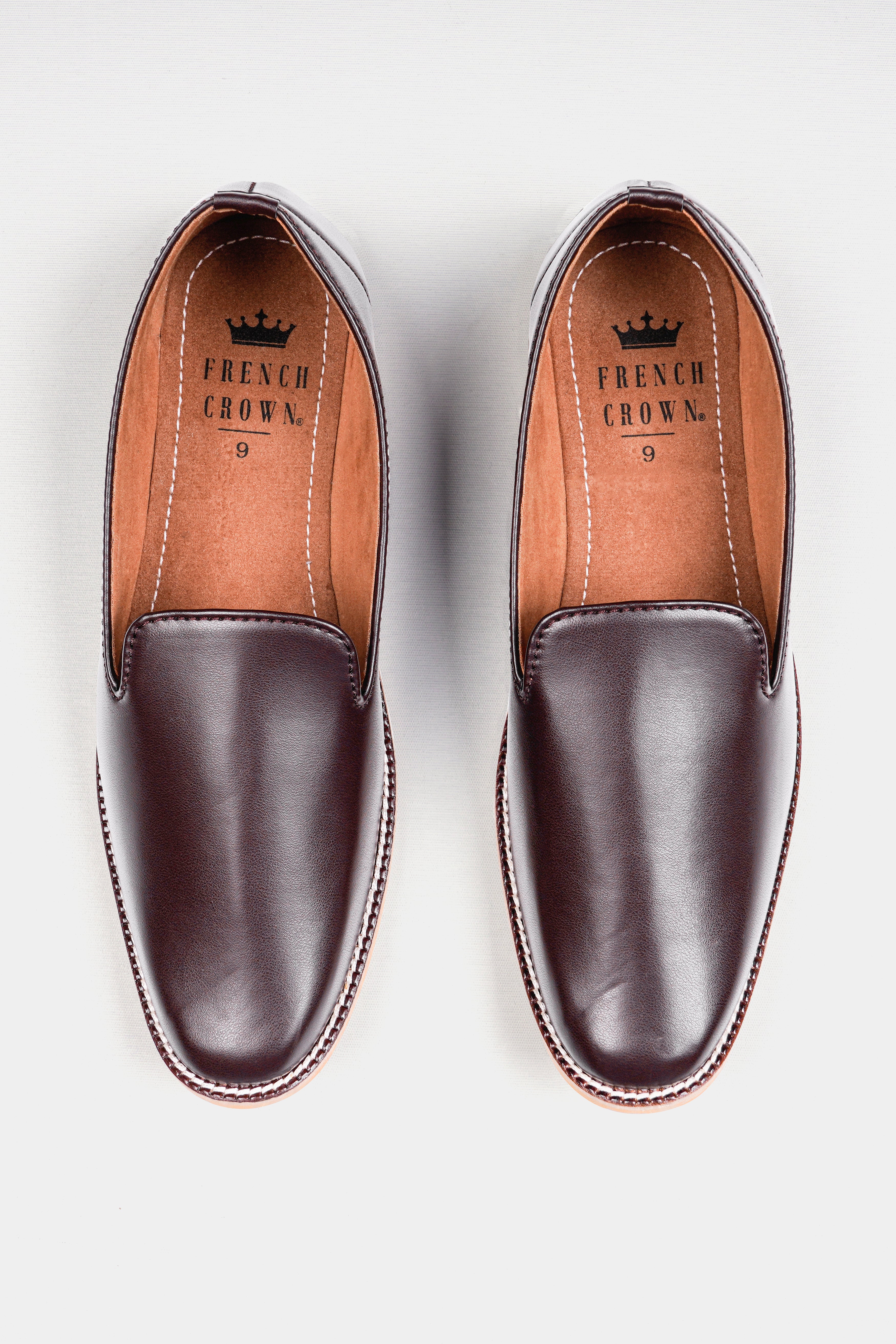 Dark Brown Vegan Leather Hand Stitched Mojri Slip-On Shoes FT146-6, FT146-7, FT146-8, FT146-9, FT146-10, FT146-11