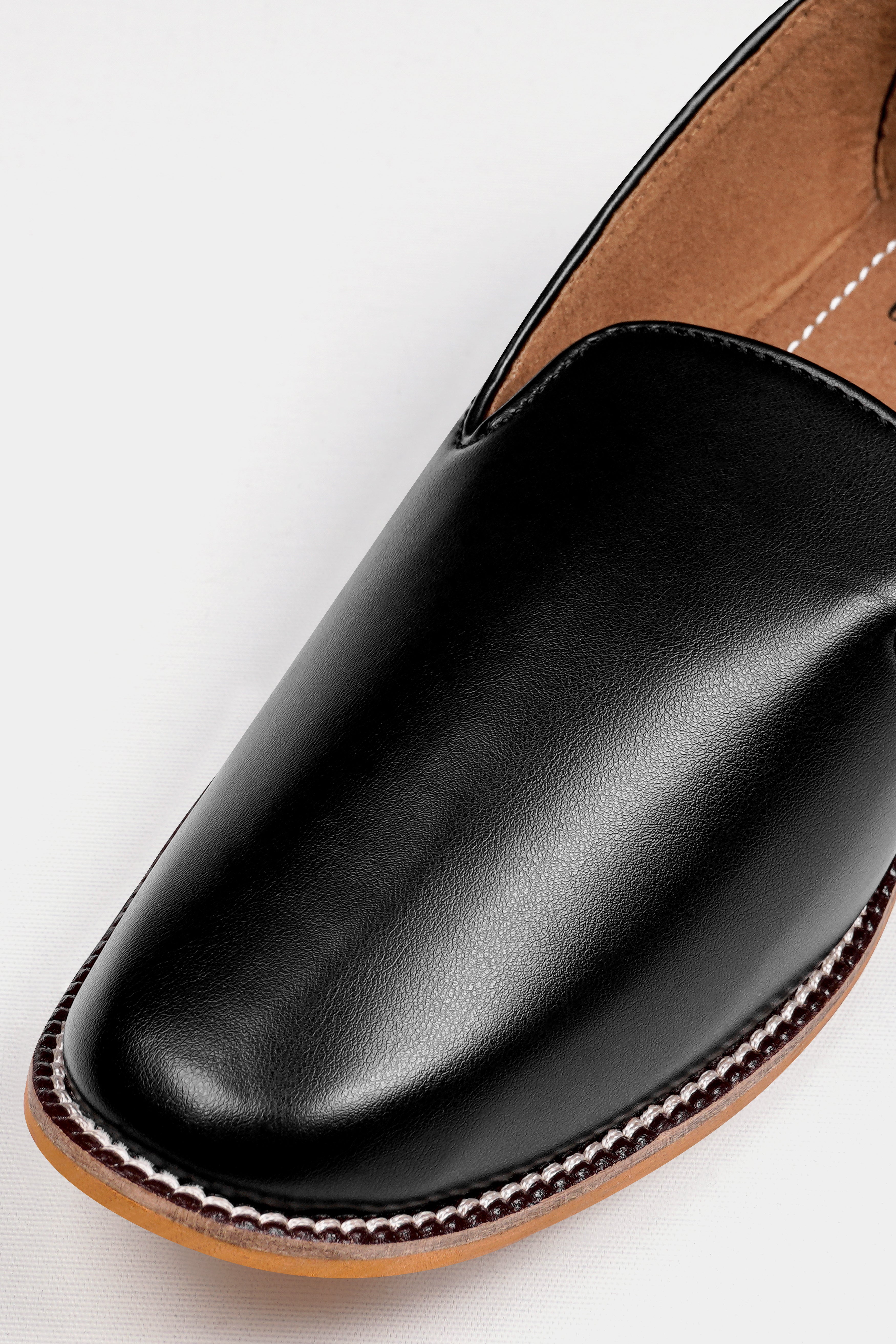 Jade Black Vegan Leather Hand Stitched Mojri Slip-On Shoes FT148-6, FT148-7, FT148-8, FT148-9, FT148-10, FT148-11