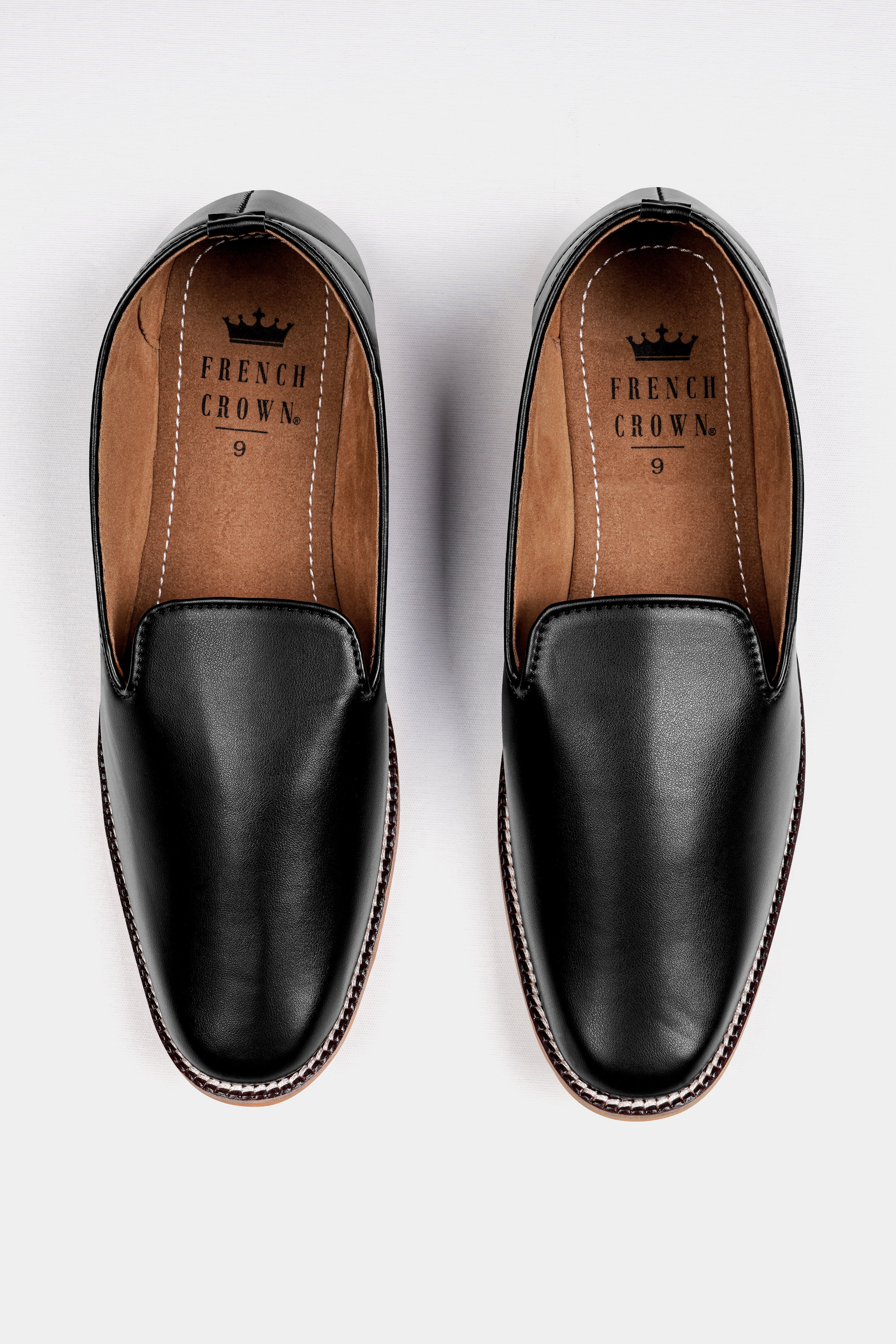 Jade Black Vegan Leather Hand Stitched Mojri Slip-On Shoes FT148-6, FT148-7, FT148-8, FT148-9, FT148-10, FT148-11