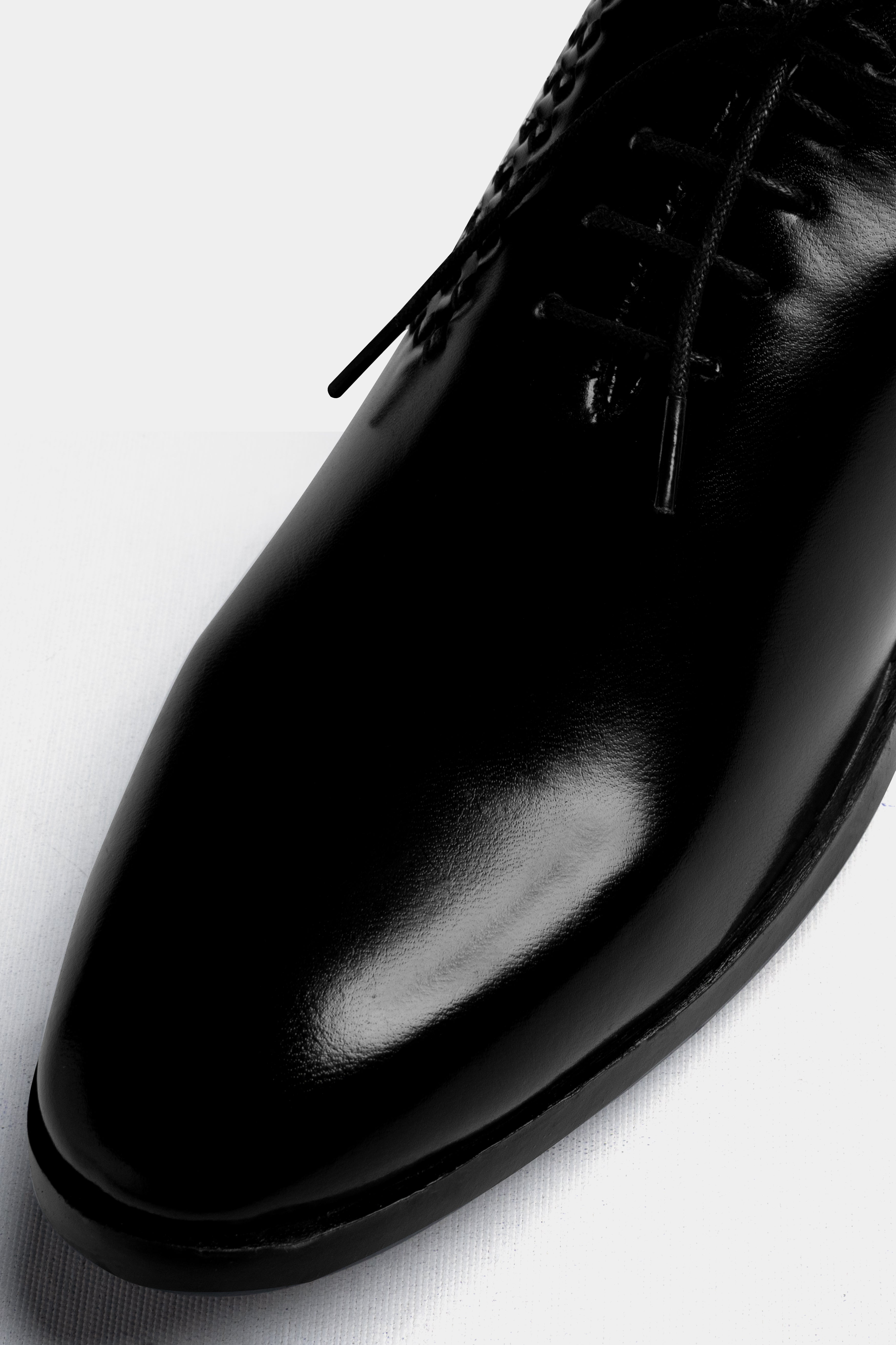 Jade Black Embossed Weave Vegan Leather Oxford Shoes