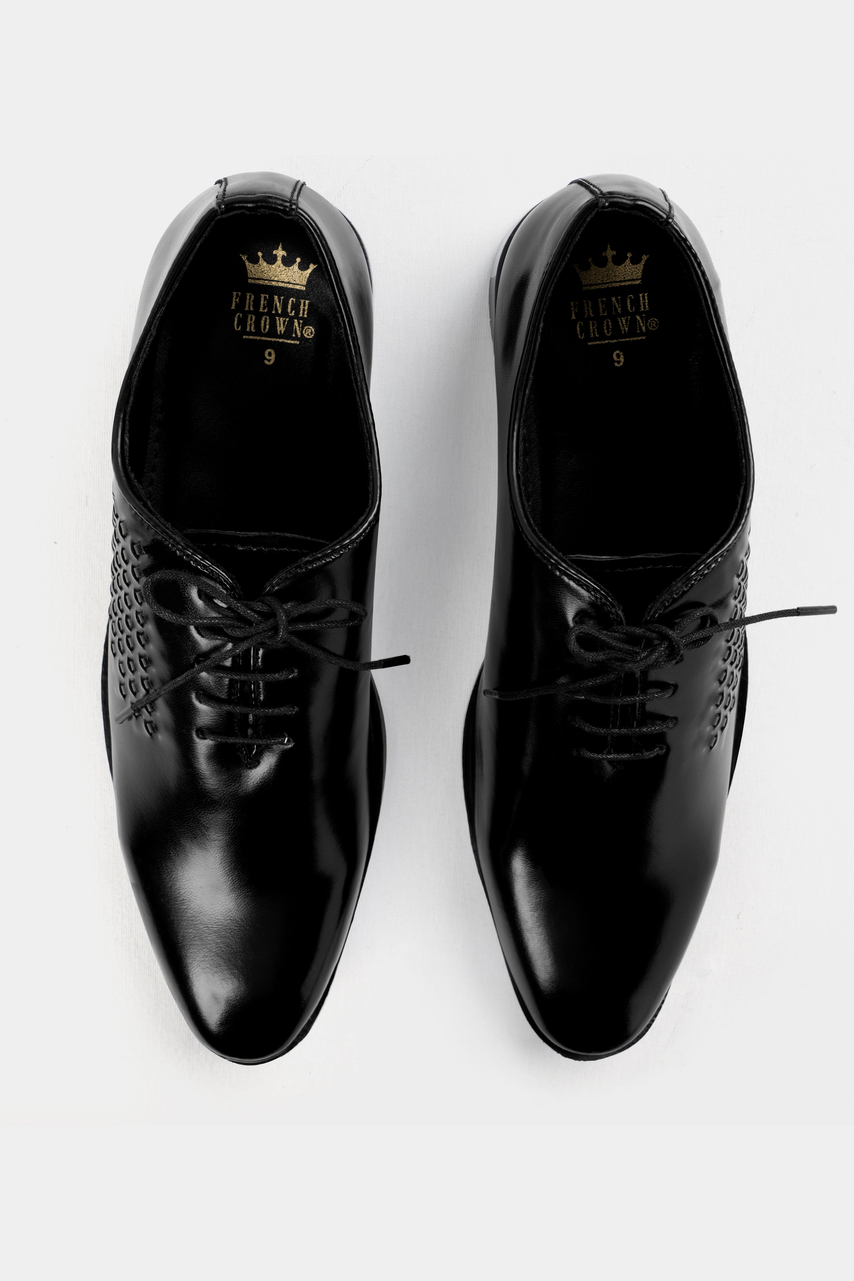 Jade Black Embossed Weave Vegan Leather Oxford Shoes