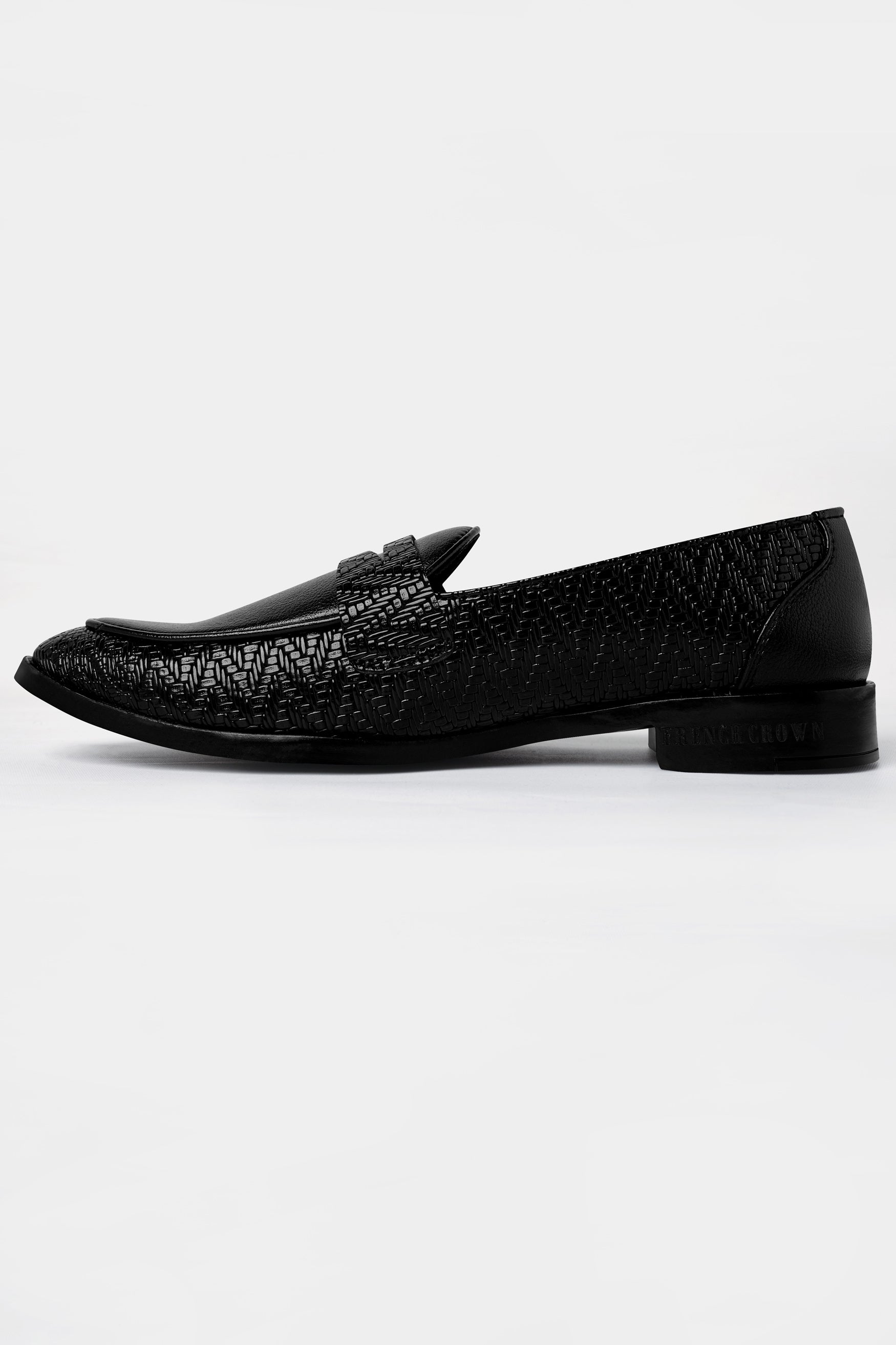 Jade Black Vegan Leather Textured Loafers