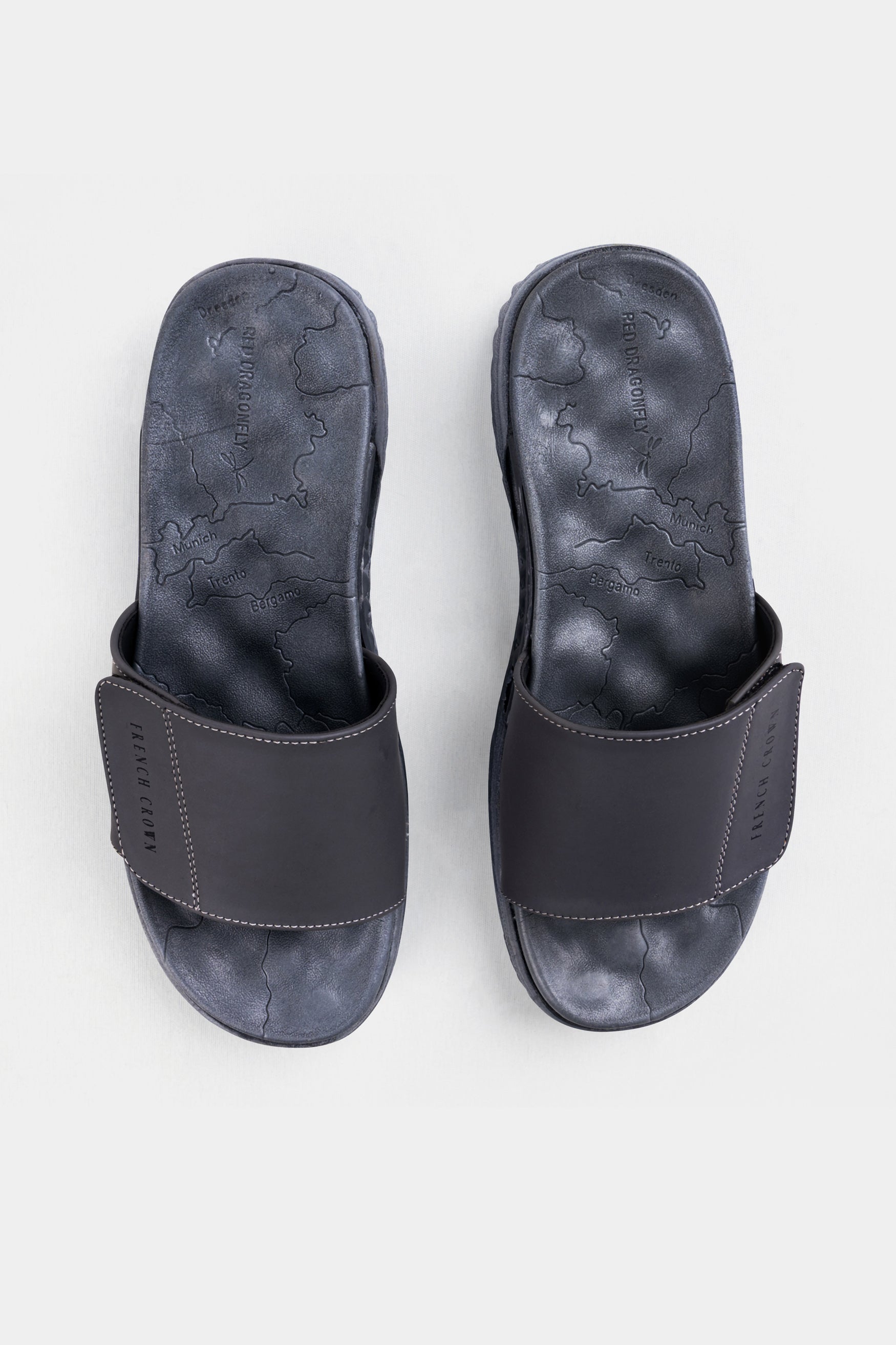 Gray Map Patterned Suede Top Comfortable Sliders
