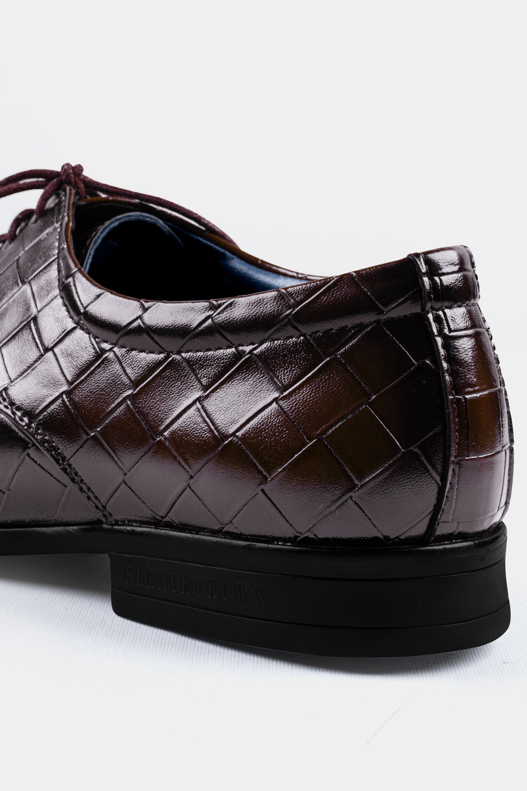 Dark Brown Weave Textured Vegan Leather Derby Shoes