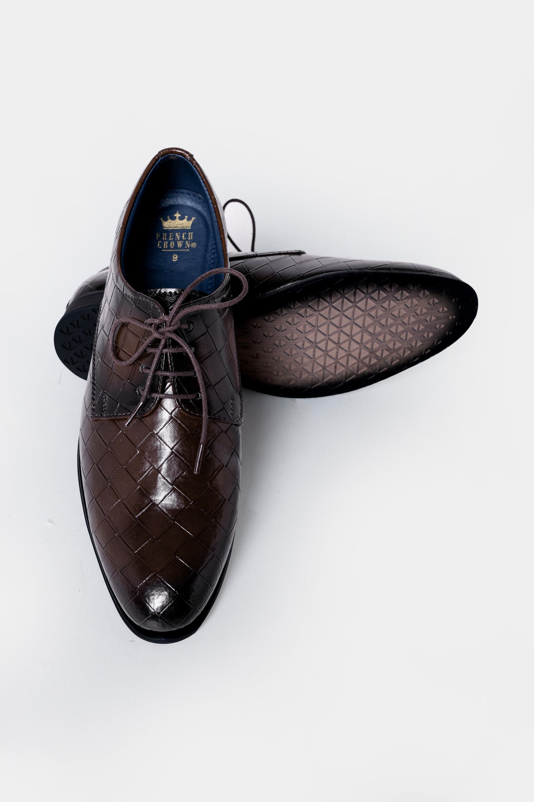 Dark Brown Weave Textured Vegan Leather Derby Shoes