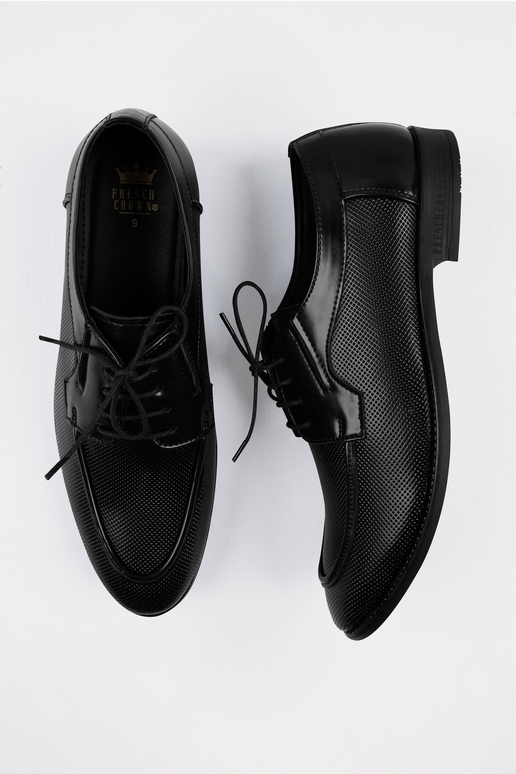Jade Black Vegan Leather Textured Blucher Shoes