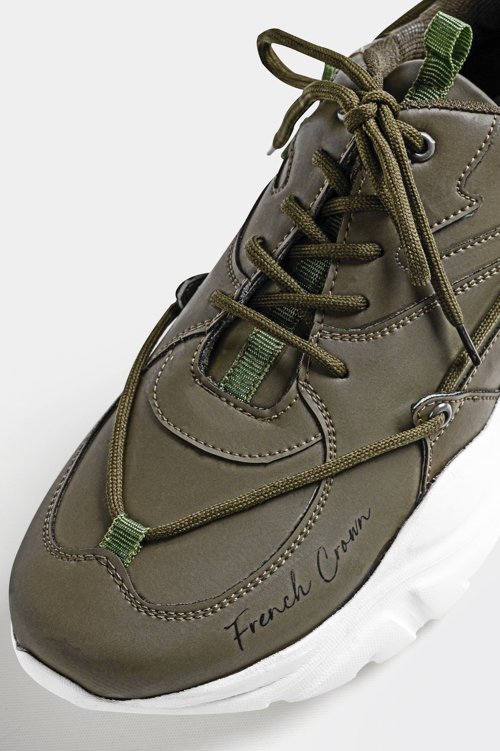 Taupe Green with White sole Lace-Up Running Shoes