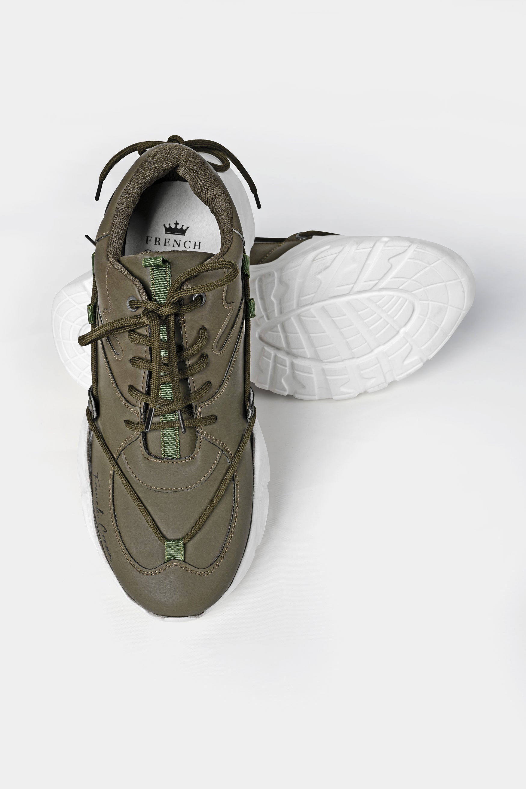Taupe Green with White sole Lace-Up Running Shoes