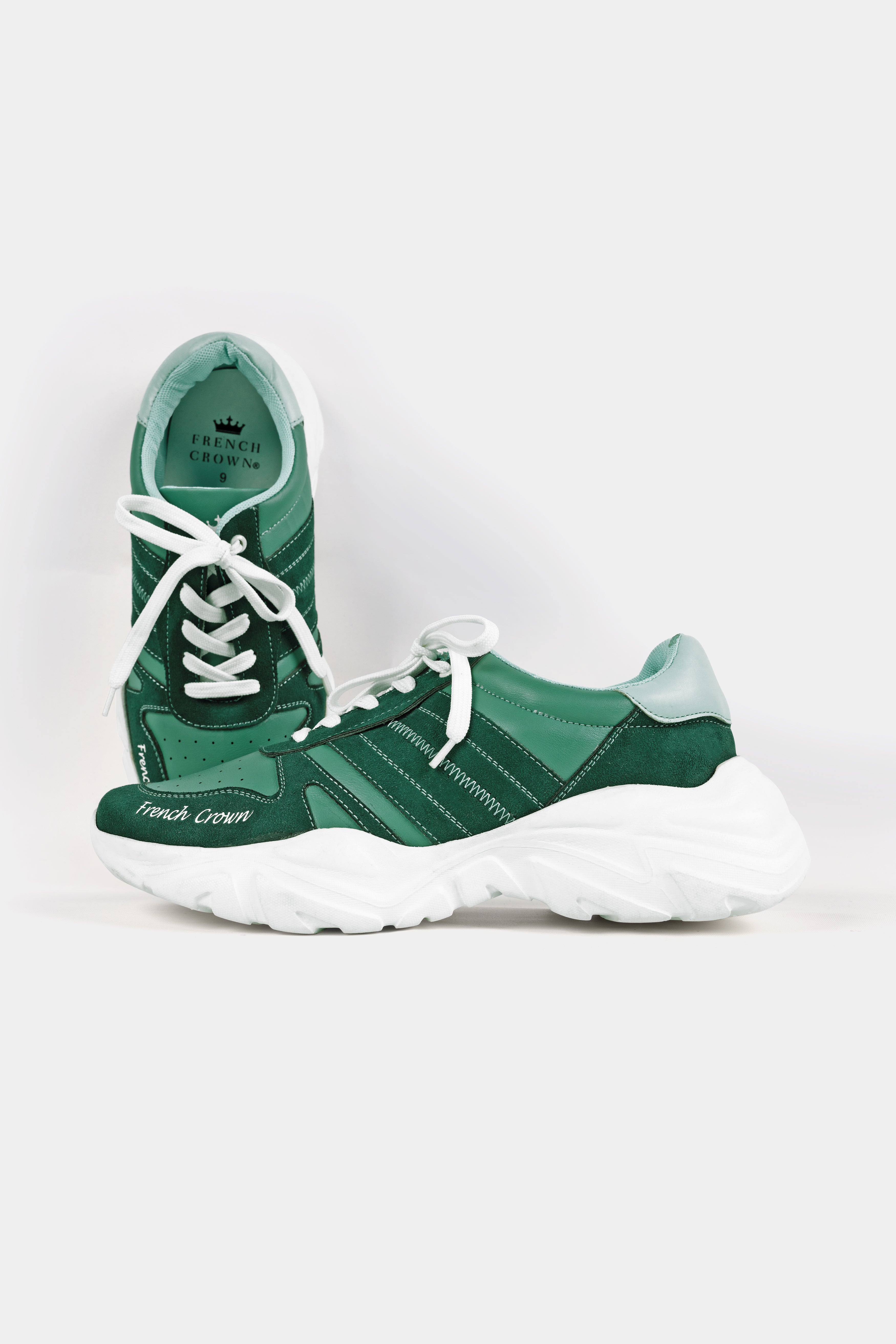 Everglade and Viridian Green with White Lace-up Premium Sneakers