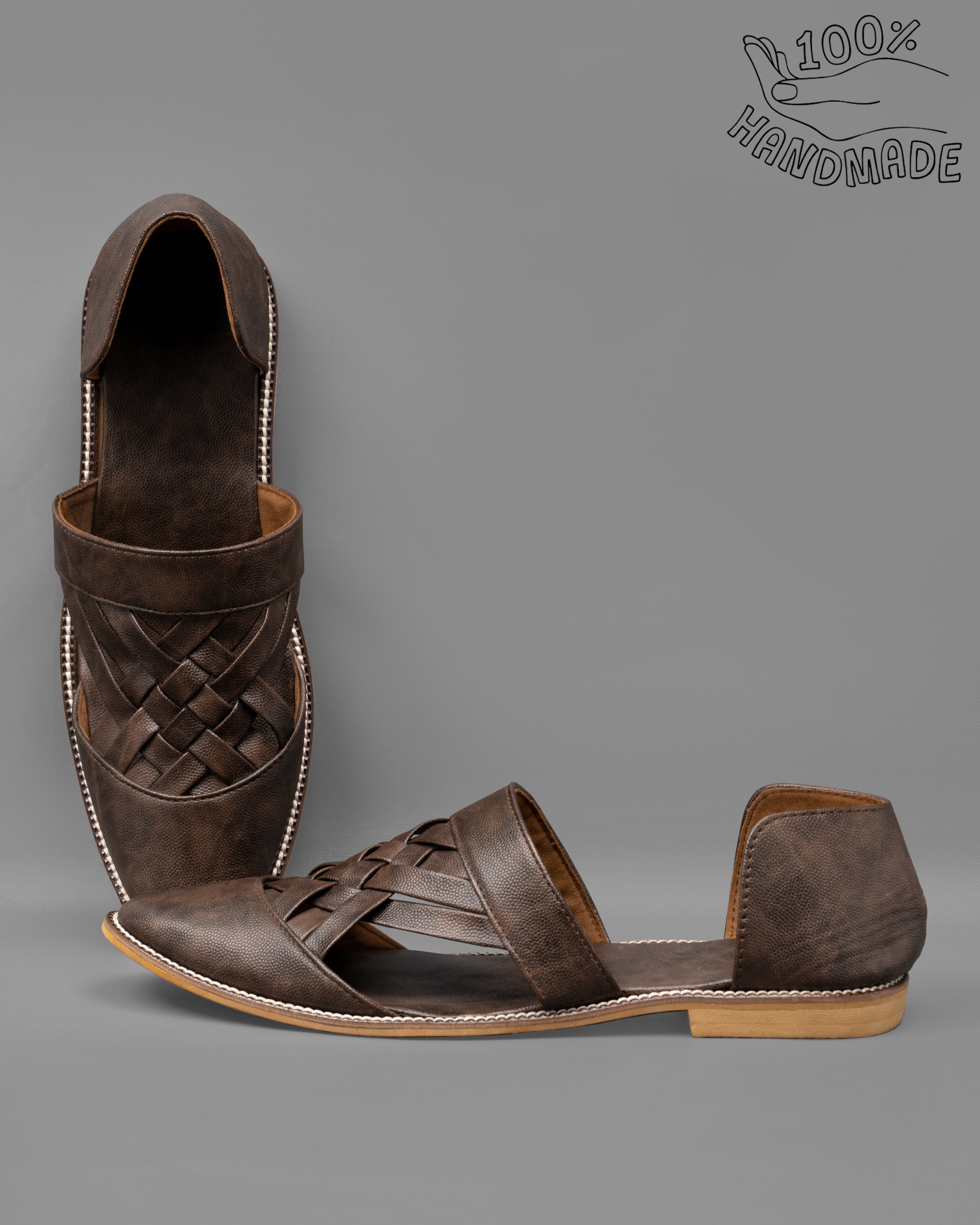 Dark Brown Vegan Leather Hand stitched Pathani Sandal